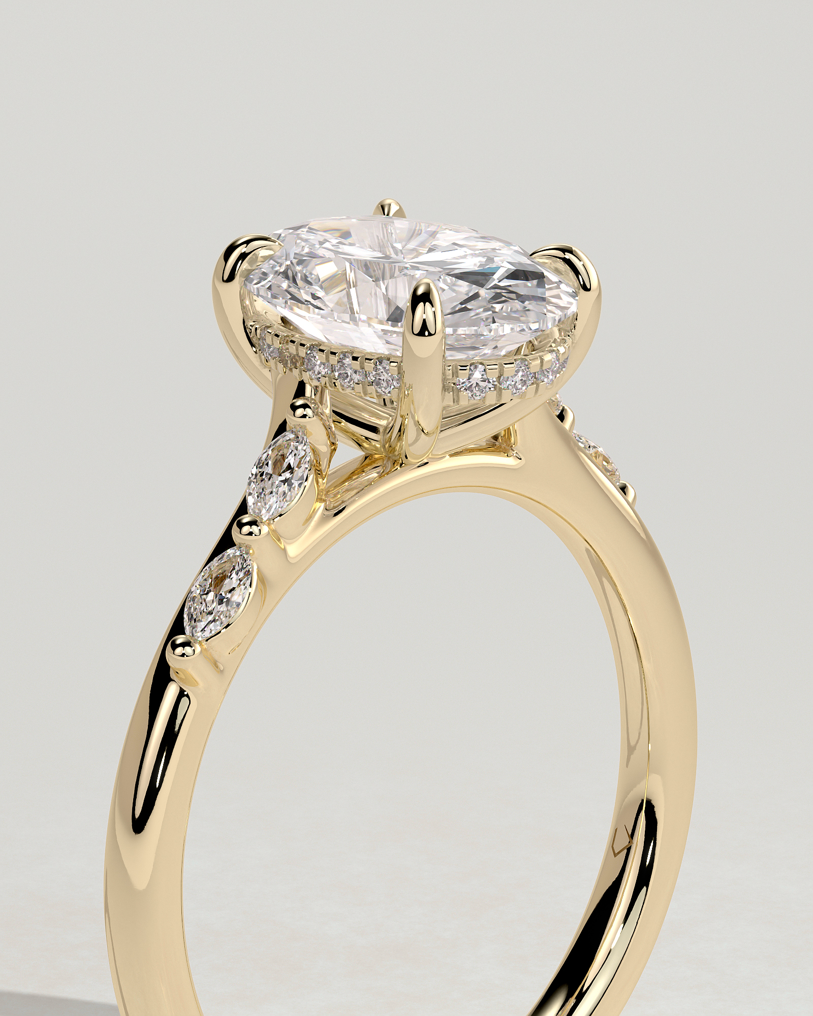 Jamie - Oval Solitaire with Opposing Marquise Accents - 18k Yellow Gold