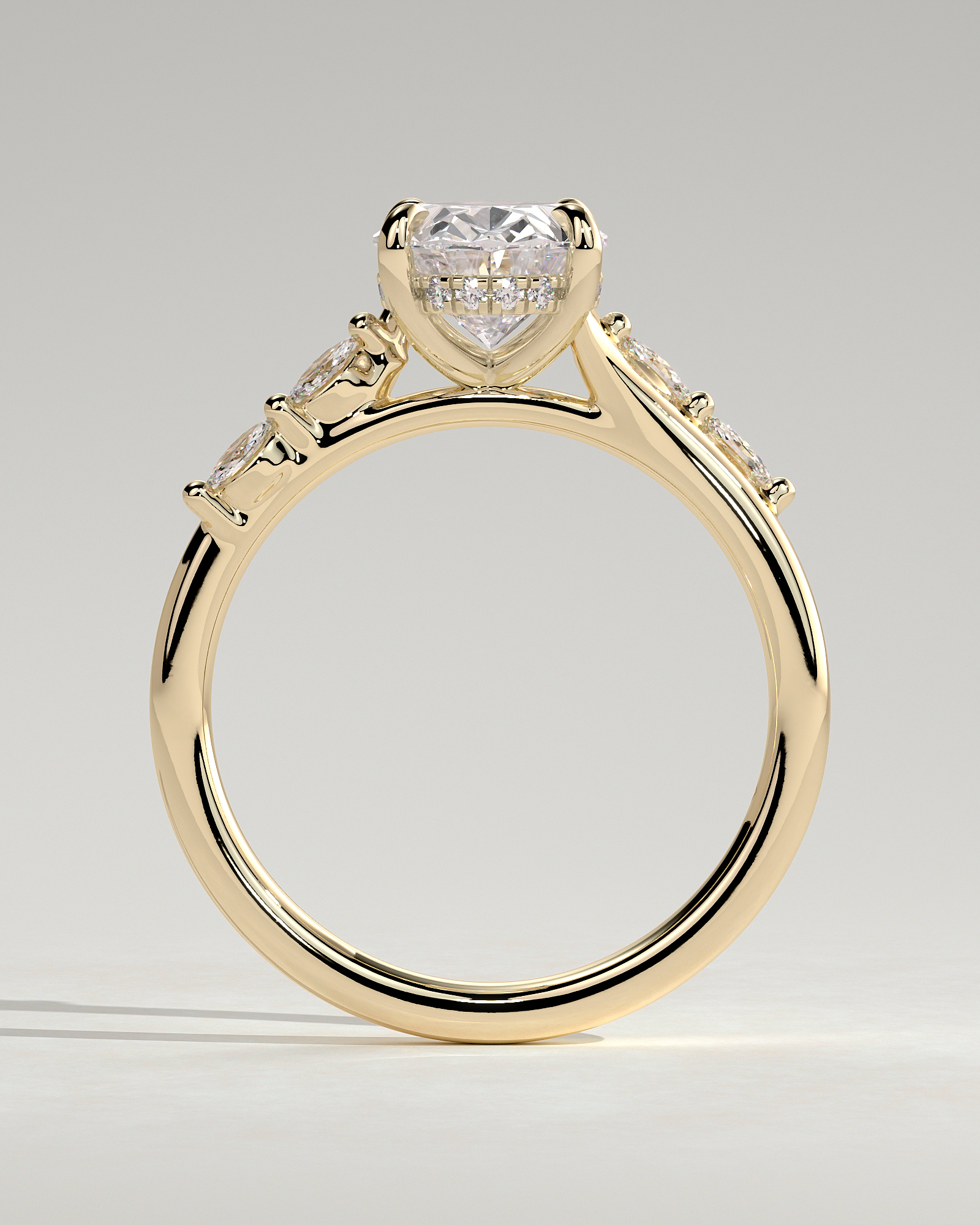 Jamie - Oval Solitaire with Opposing Marquise Accents - 18k Yellow Gold