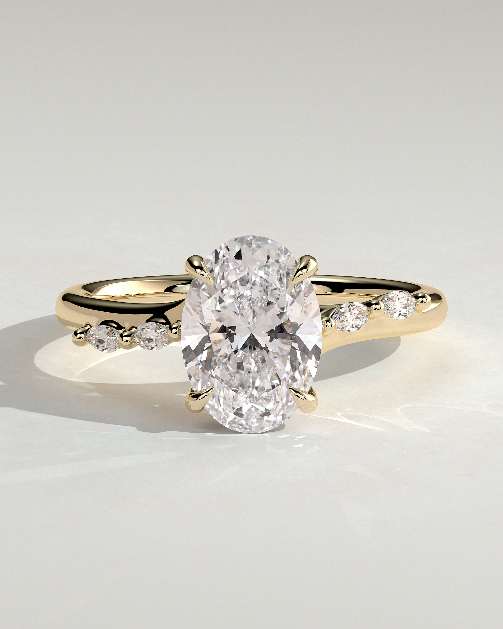 Jamie - Oval Solitaire with Opposing Marquise Accents - 18k Yellow Gold