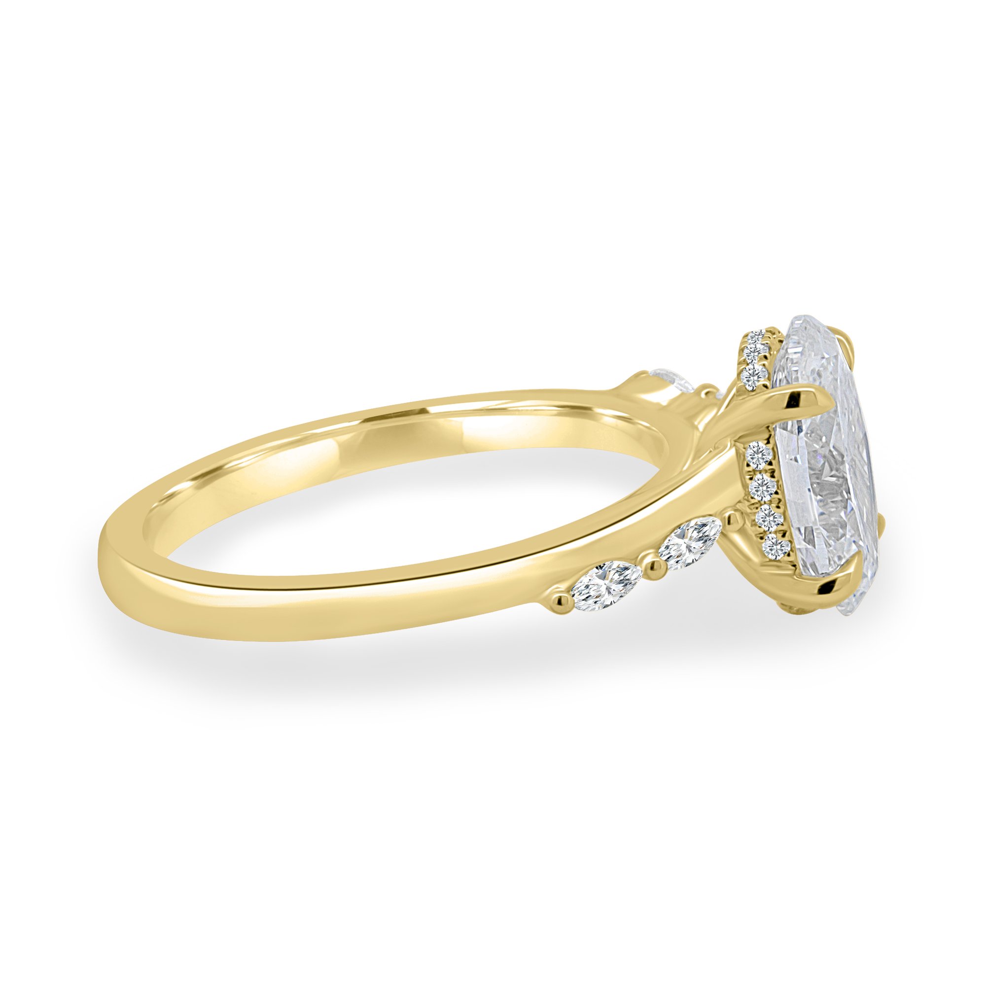 Jamie - Oval Solitaire with Opposing Marquise Accents - 18k Yellow Gold
