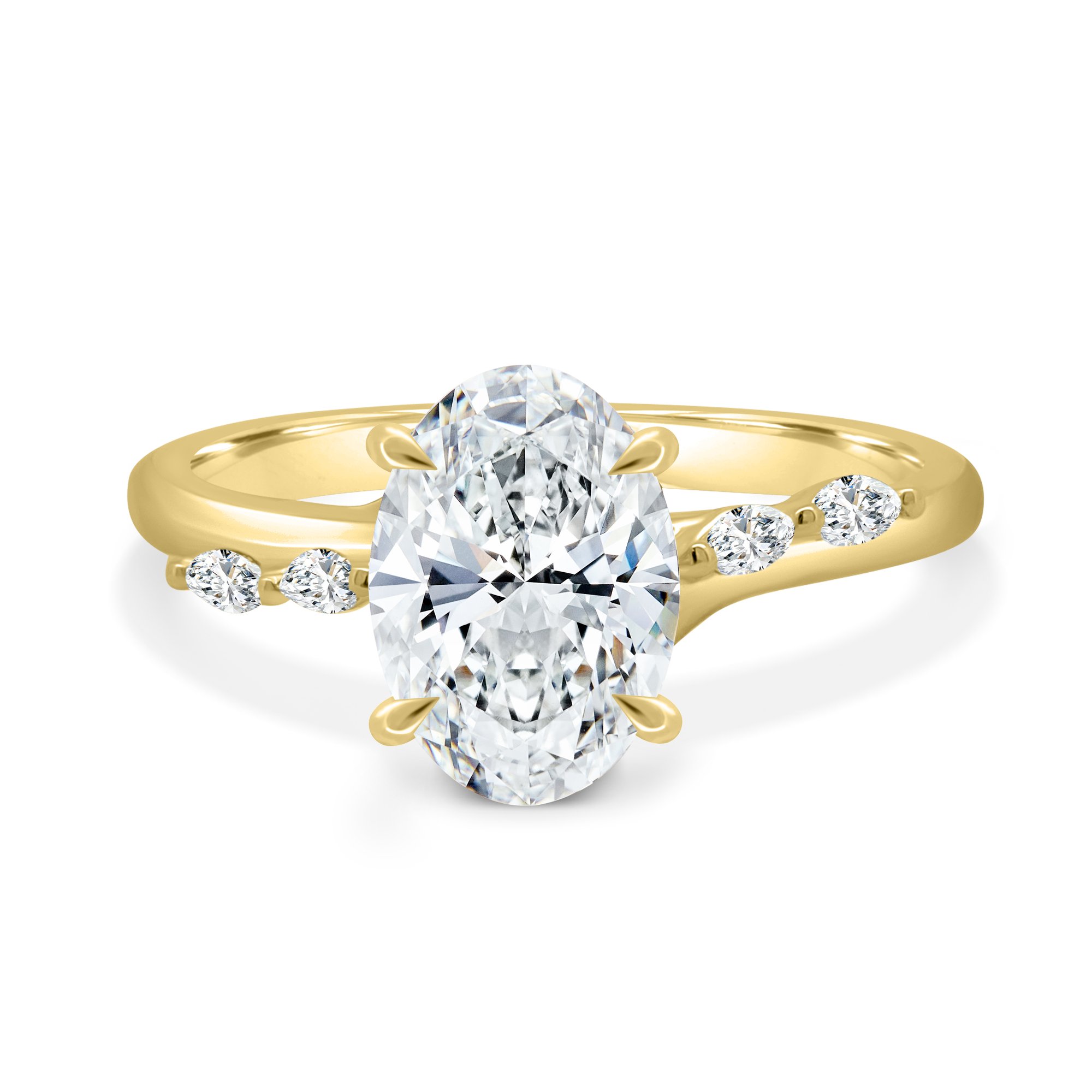 Jamie - Oval Solitaire with Opposing Marquise Accents - 18k Yellow Gold