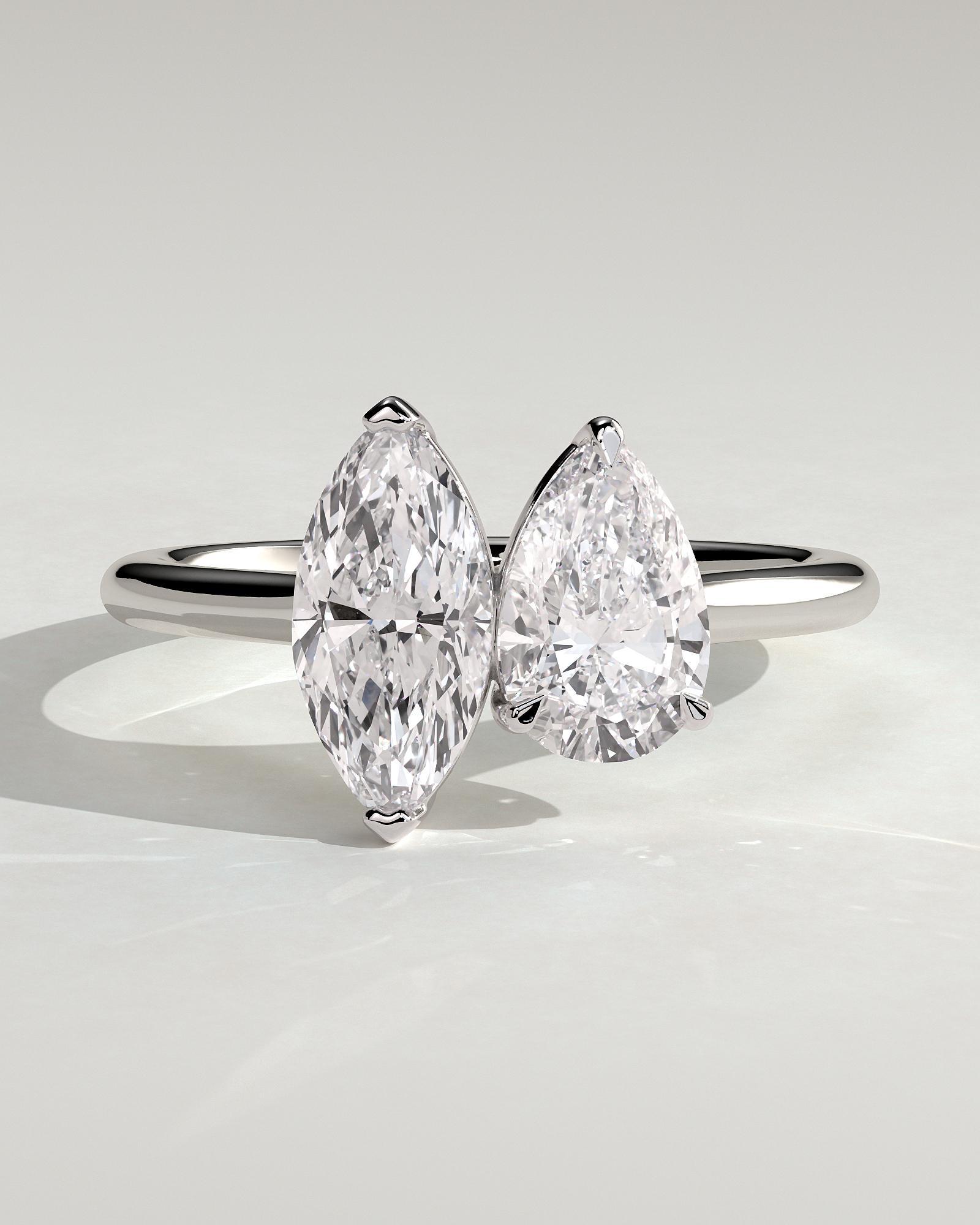 Jana - Double Setting Pear and Marquise Solitaires - 18k White Gold