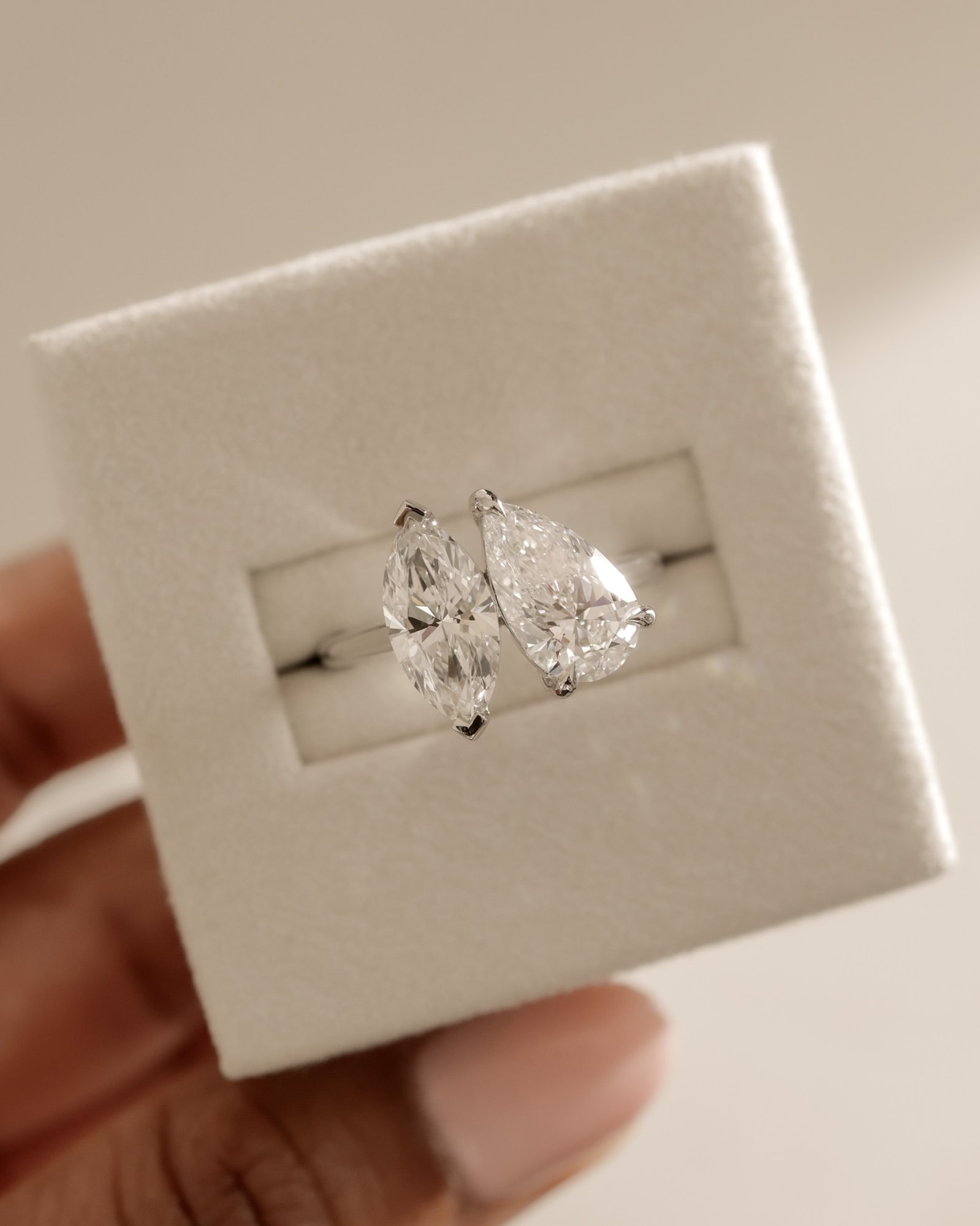 Jana - Double Setting Pear and Marquise Solitaires Lifestyle Image