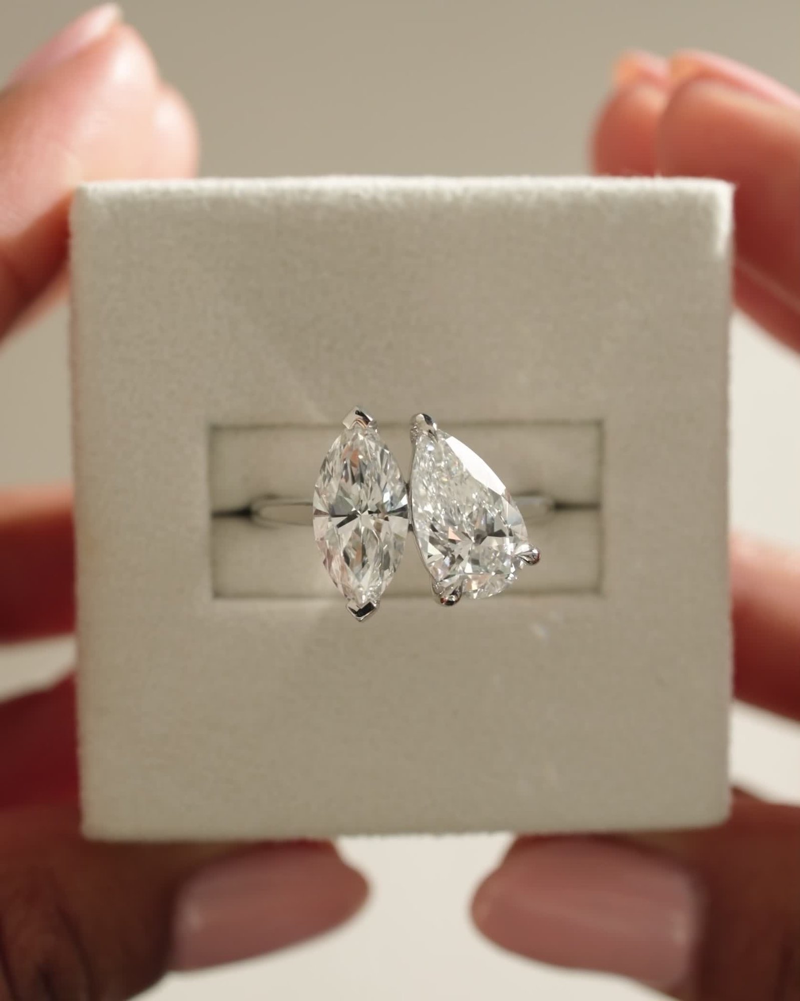 Jana - Double Setting Pear and Marquise Solitaires Lifestyle Image