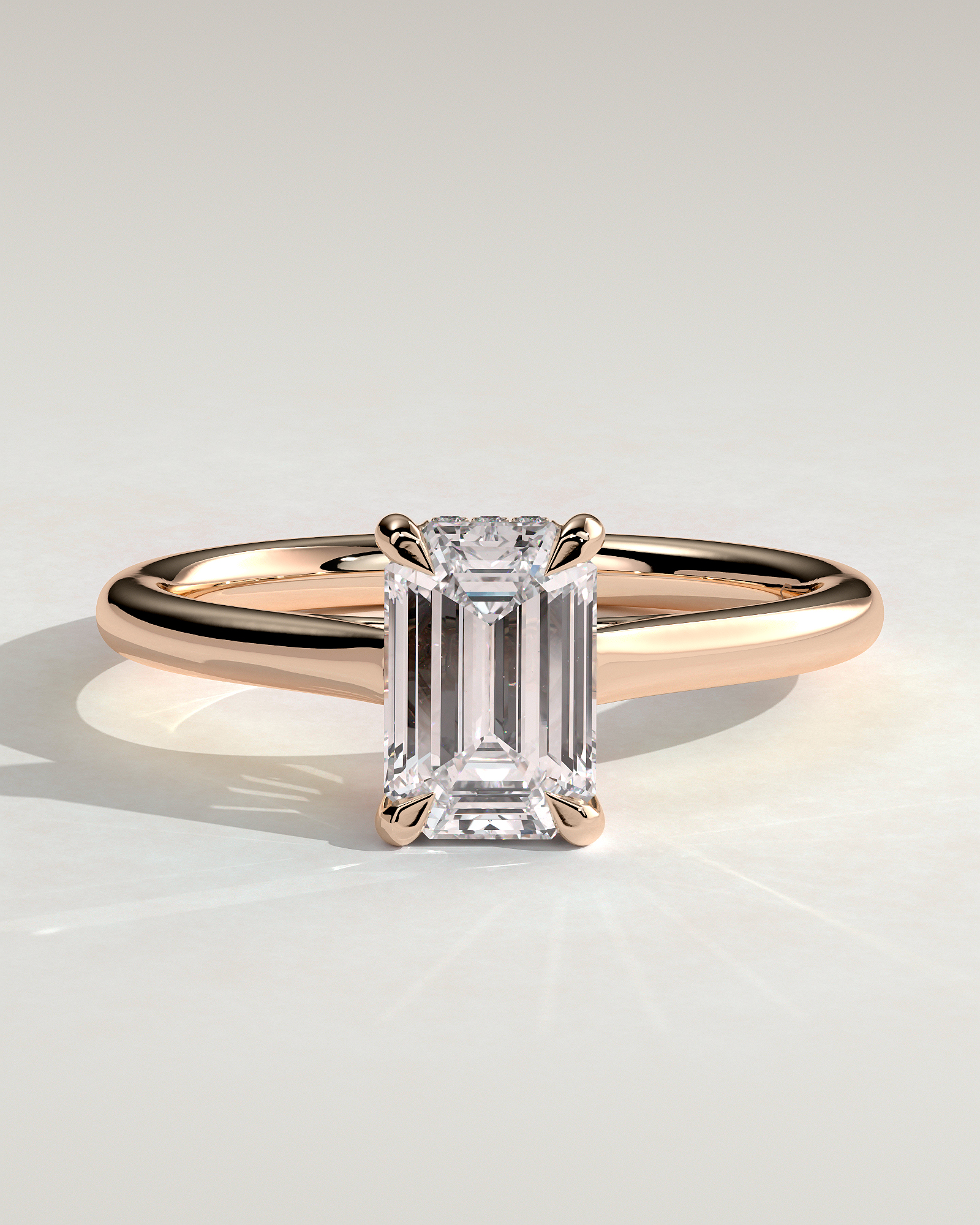 Jane - Emerald Solitaire with Hidden Halo and Cathedral Setting - 18k Rose Gold