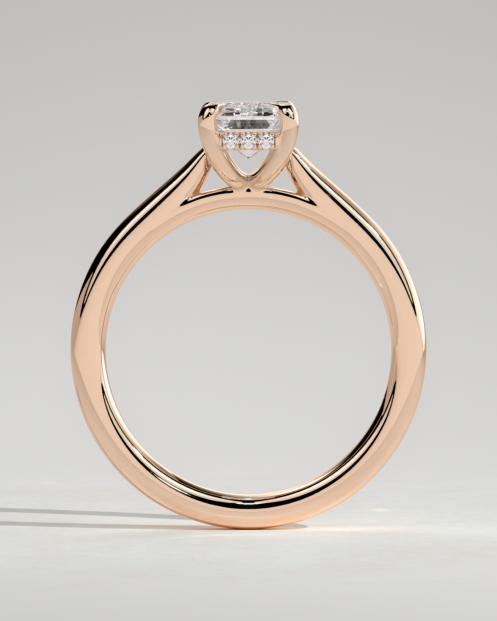 Jane - Emerald Solitaire with Hidden Halo and Cathedral Setting - 18k Rose Gold