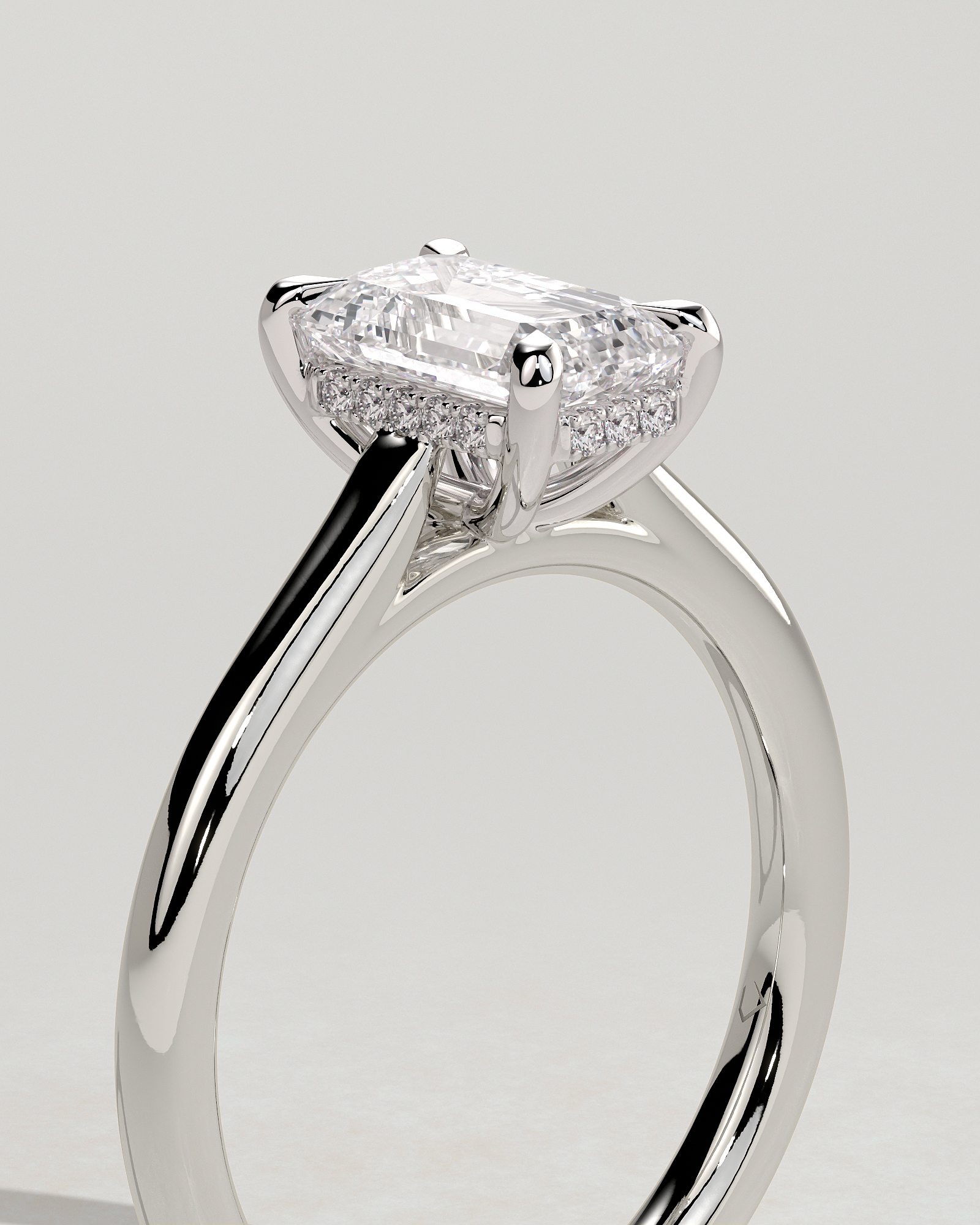 Jane - Emerald Solitaire with Hidden Halo and Cathedral Setting - 18k White Gold