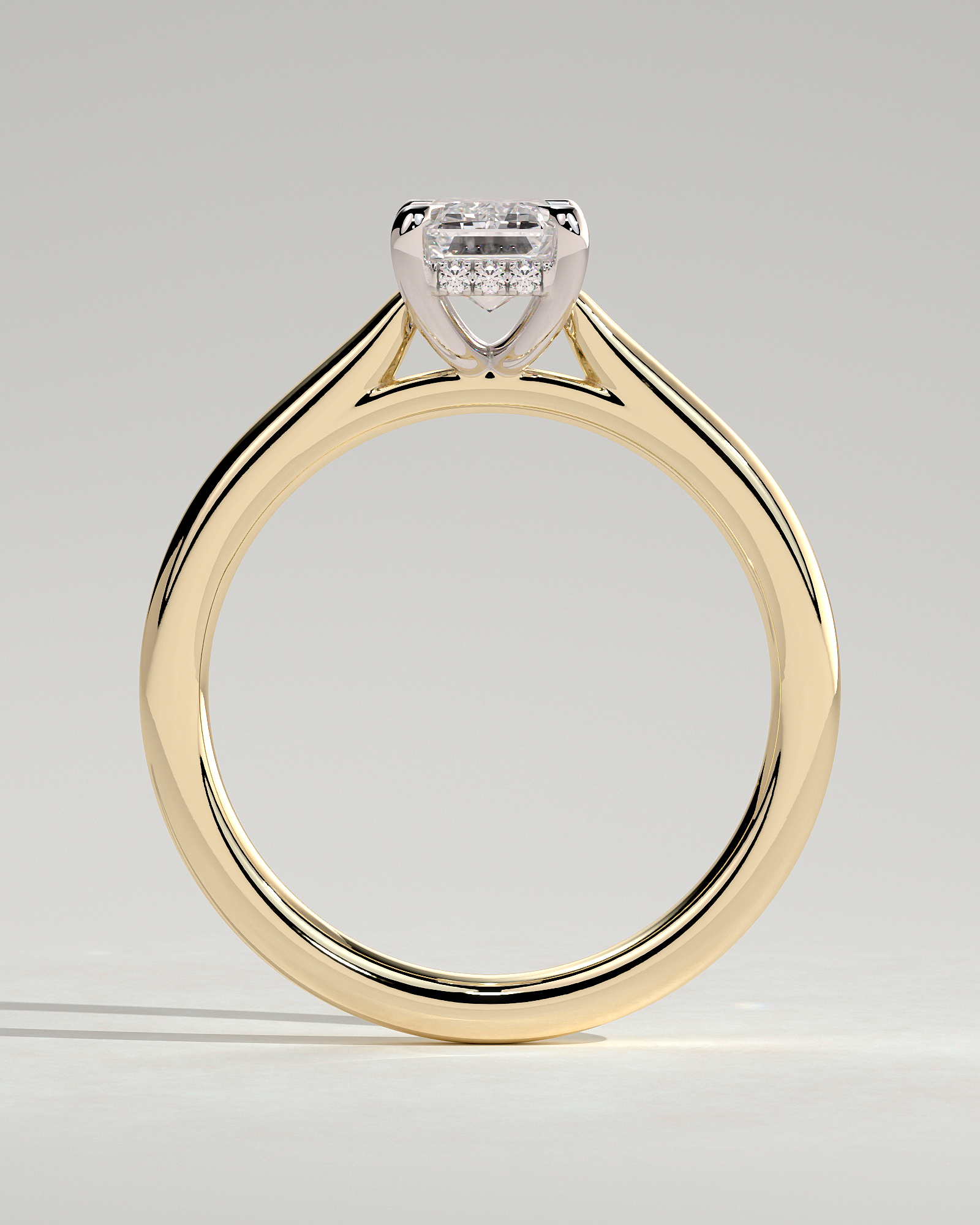 Jane - Emerald Solitaire with Hidden Halo and Cathedral Setting - 18k Yellow Gold / 18k White Gold