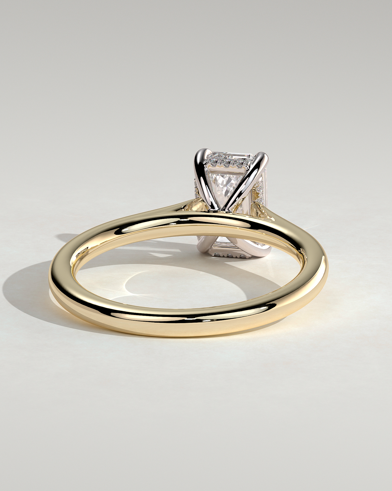 Jane - Emerald Solitaire with Hidden Halo and Cathedral Setting - 18k Yellow Gold / 18k White Gold