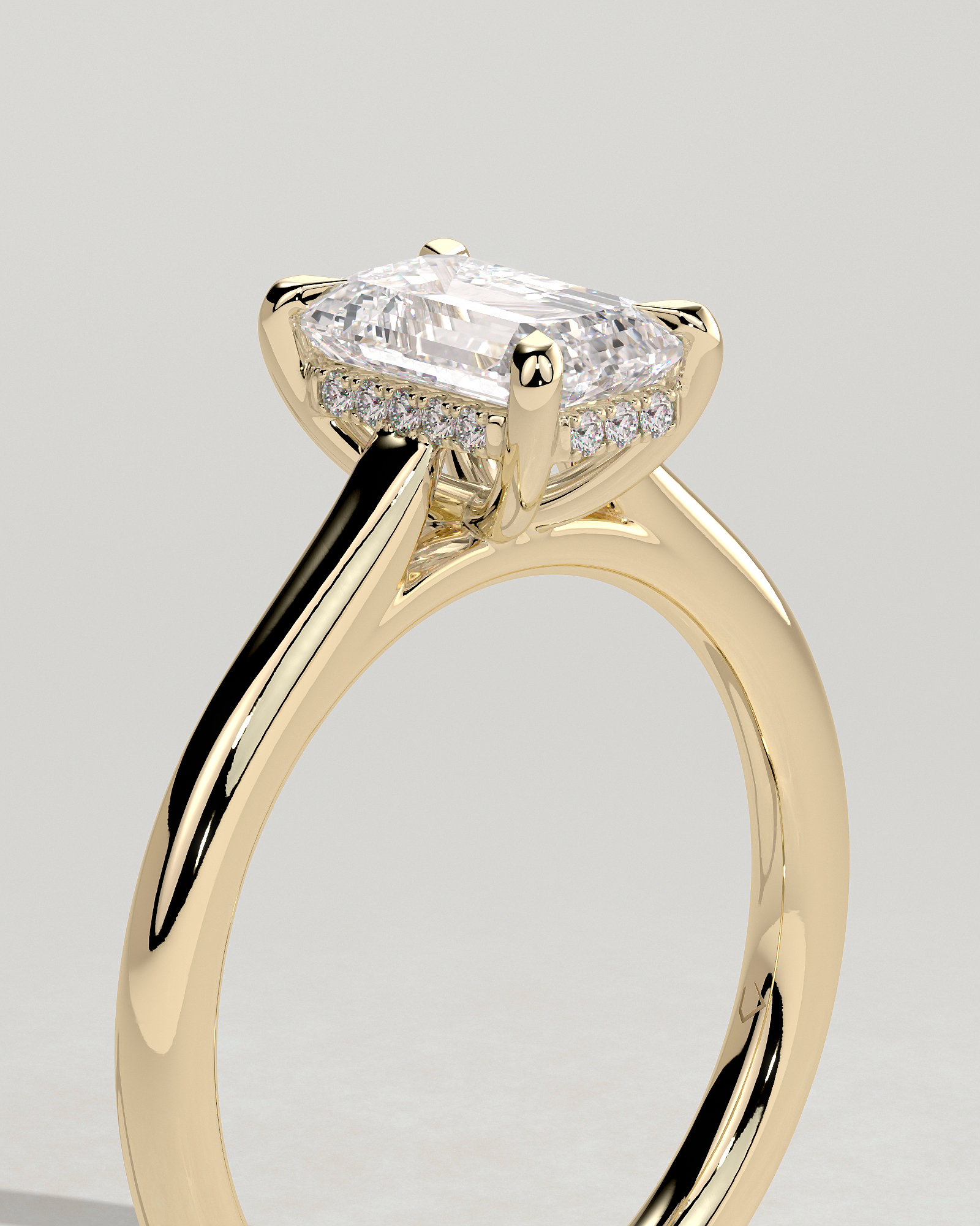 Jane - Emerald Solitaire with Hidden Halo and Cathedral Setting - 18k Yellow Gold