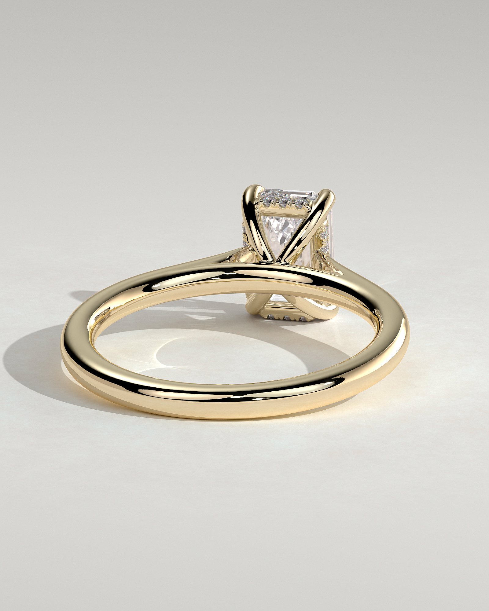 Jane - Emerald Solitaire with Hidden Halo and Cathedral Setting - 18k Yellow Gold