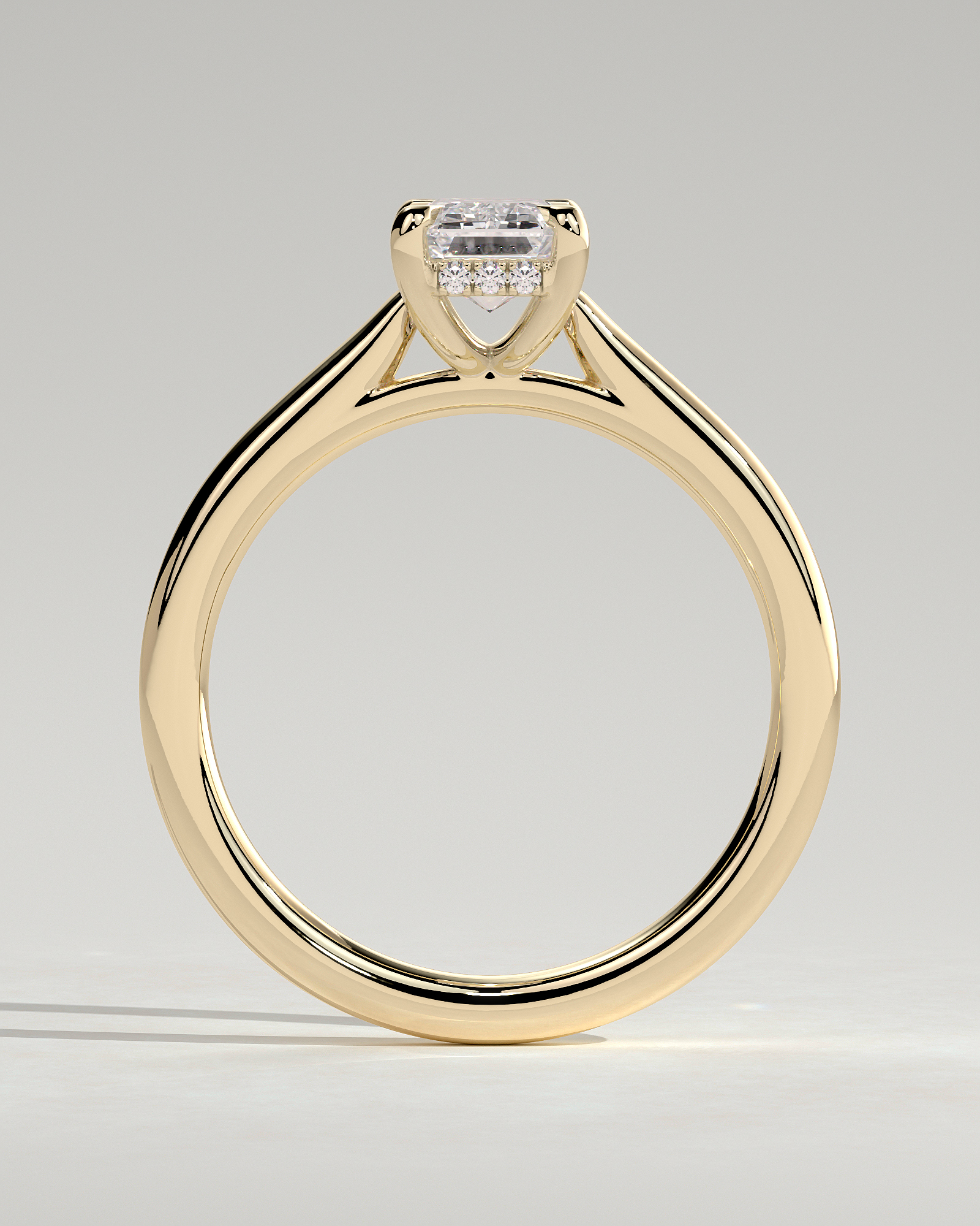 Jane - Emerald Solitaire with Hidden Halo and Cathedral Setting - 18k Yellow Gold