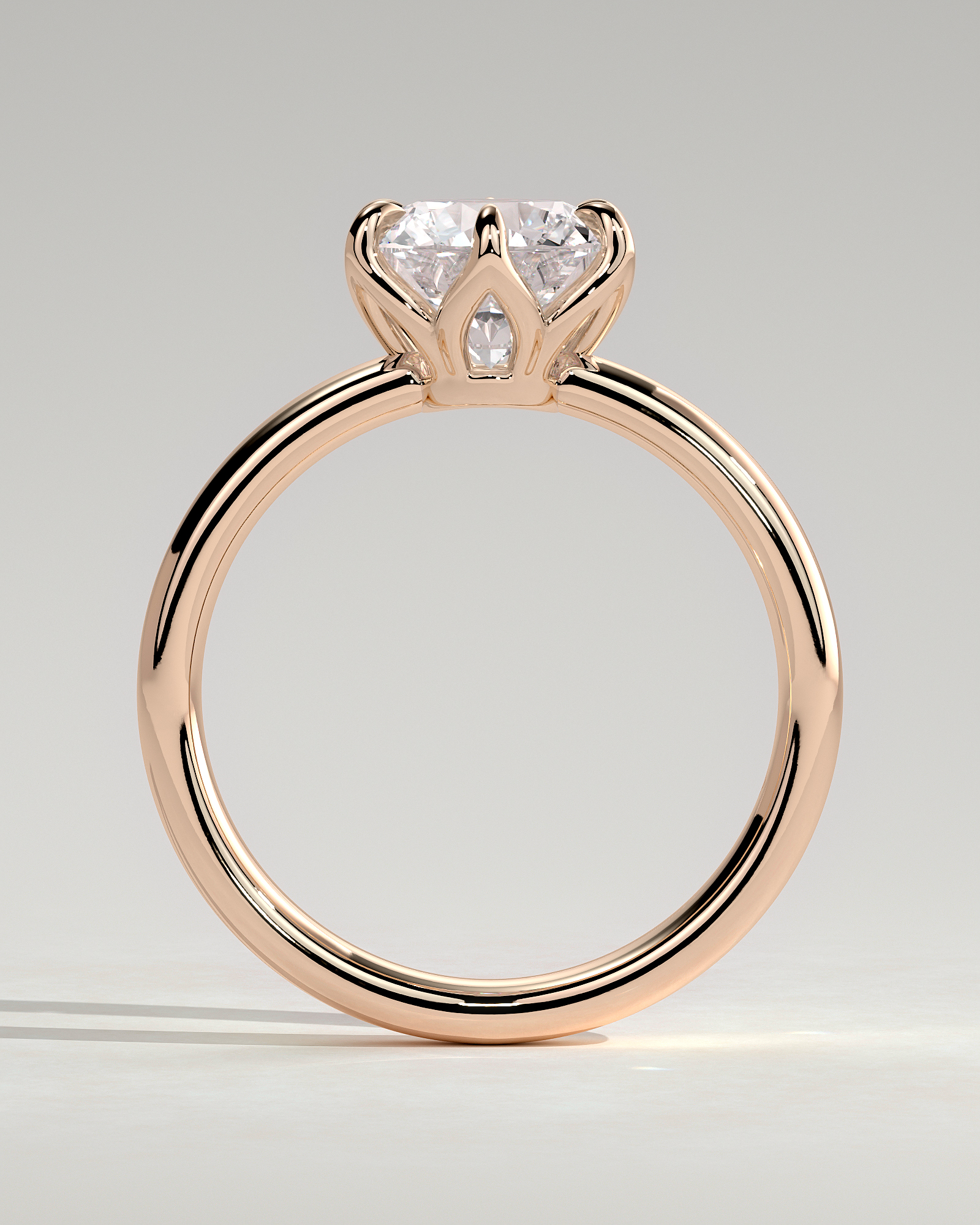 Jayden - 6 Claw Round Solitaire with Cigar Band - 18k Rose Gold