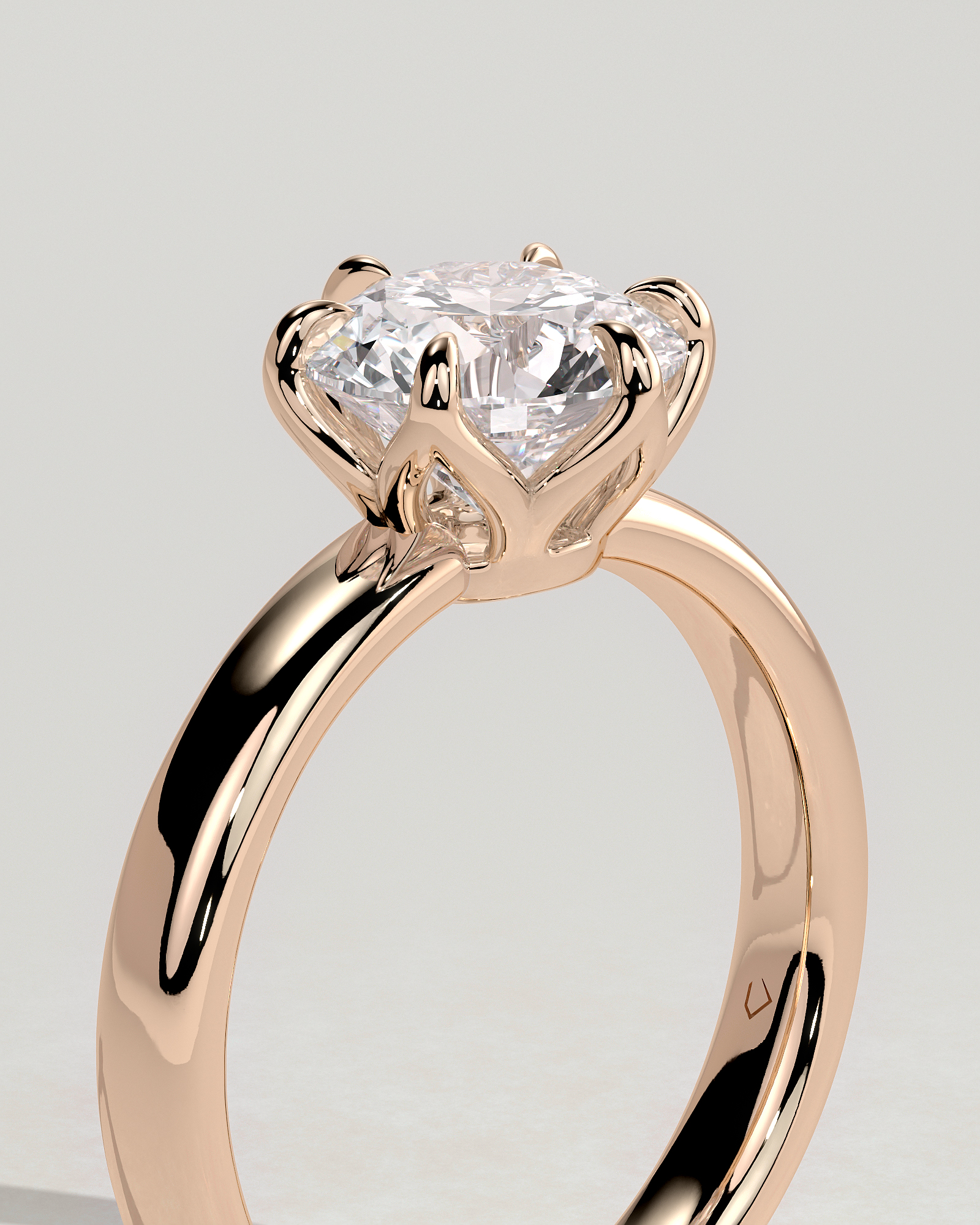 Jayden - 6 Claw Round Solitaire with Cigar Band - 18k Rose Gold