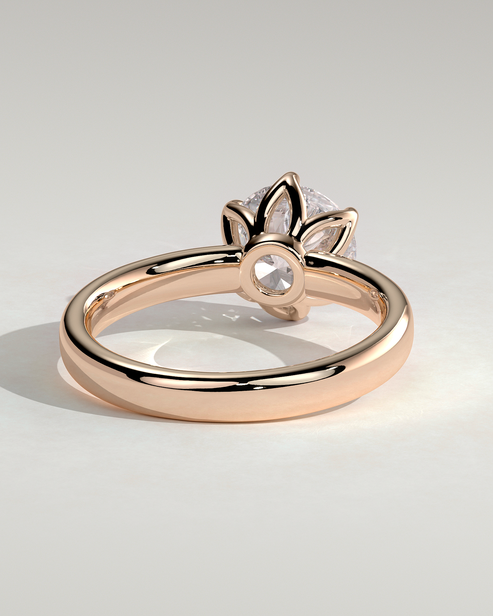 Jayden - 6 Claw Round Solitaire with Cigar Band - 18k Rose Gold