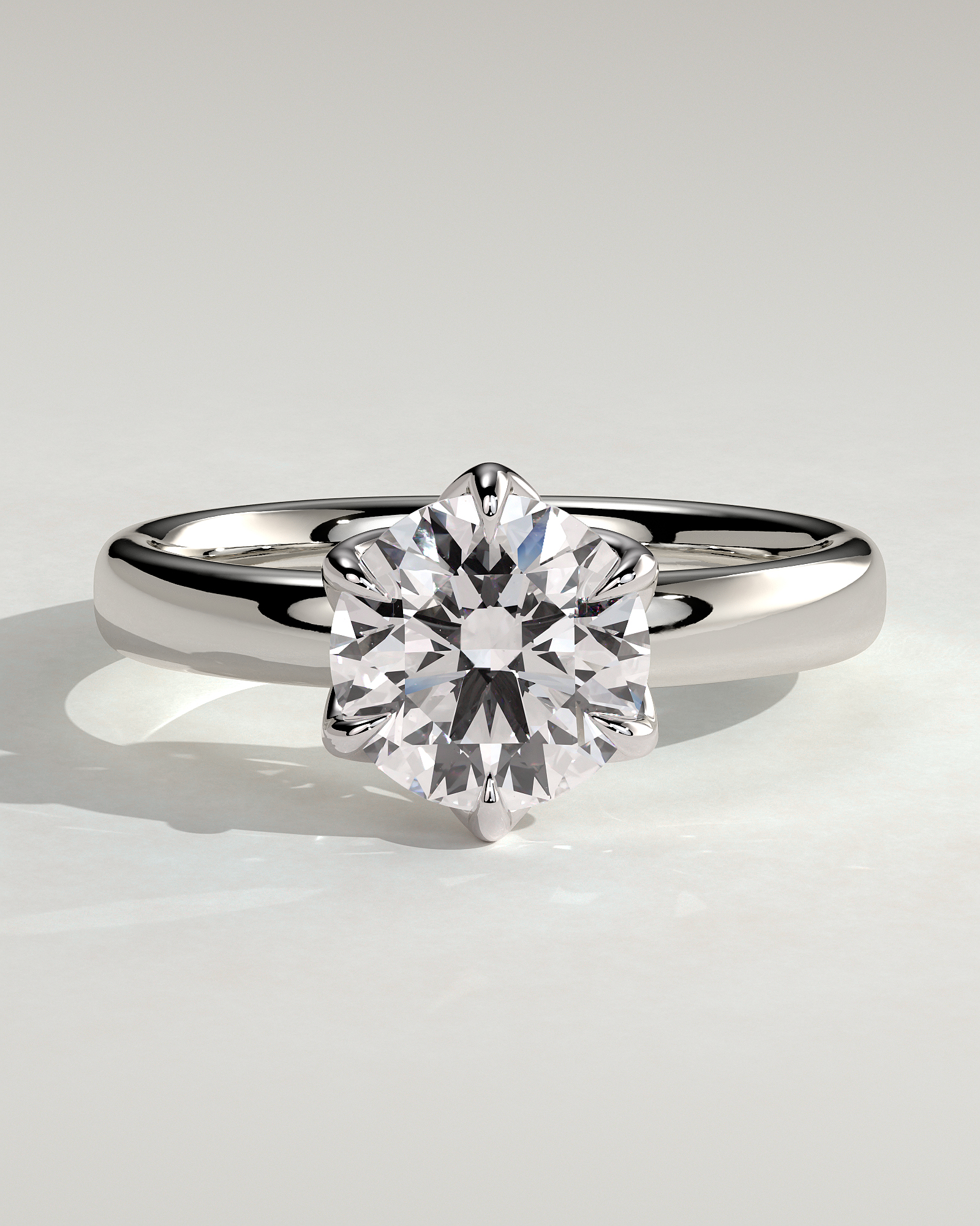 Jayden - 6 Claw Round Solitaire with Cigar Band - 18k White Gold