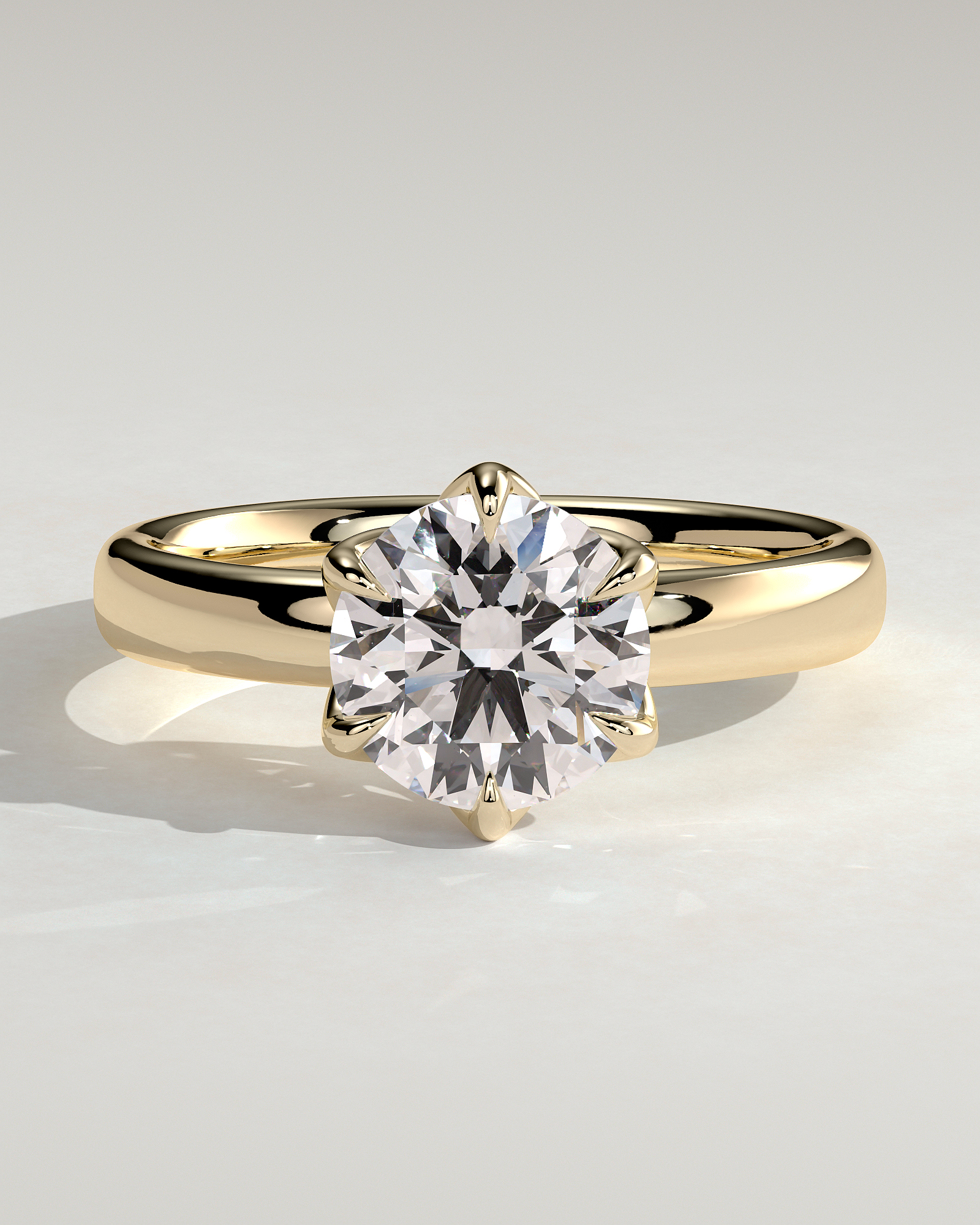 Jayden - 6 Claw Round Solitaire with Cigar Band - 18k Yellow Gold