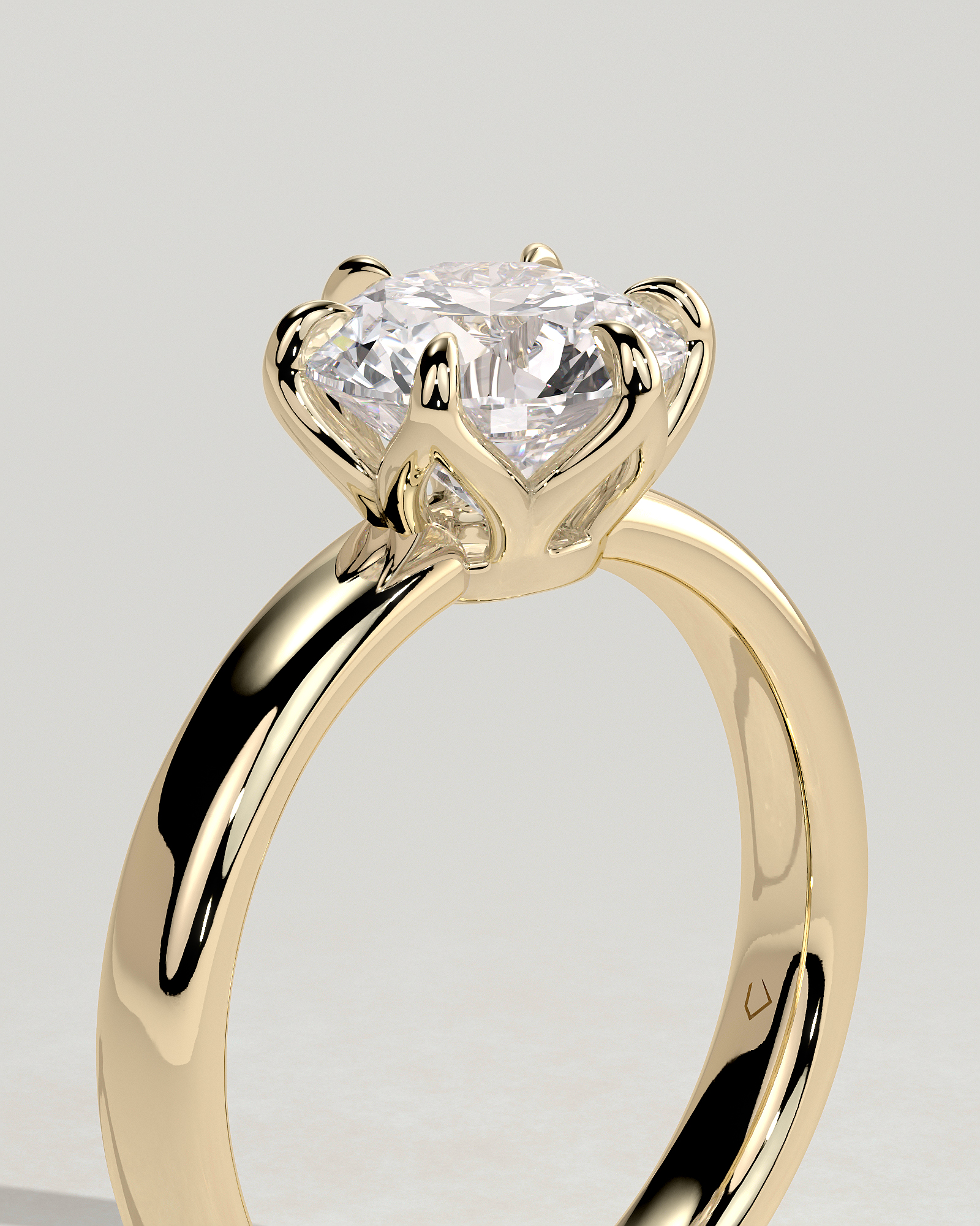 Jayden - 6 Claw Round Solitaire with Cigar Band - 18k Yellow Gold