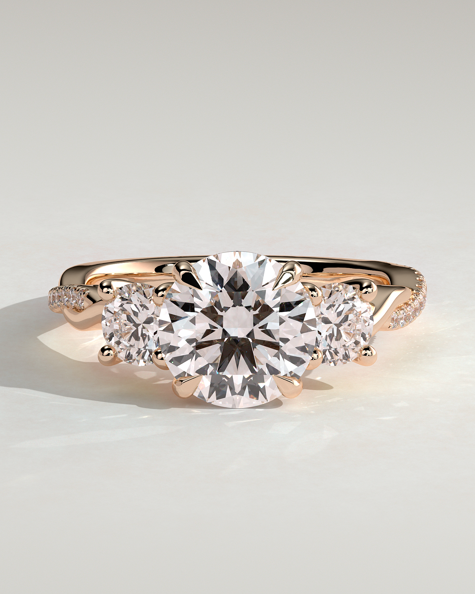 Jaylene - Round Trilogy with Twisted Band - 18k Rose Gold