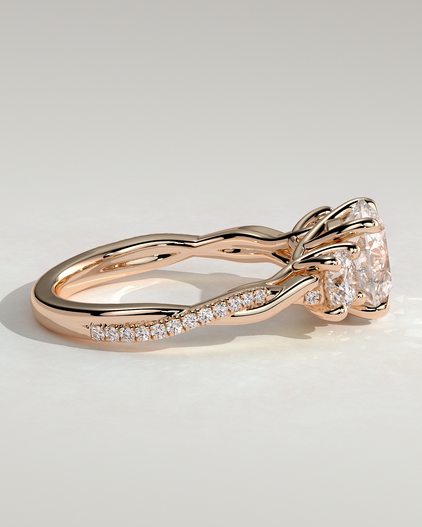 Jaylene - Round Trilogy with Twisted Band - 18k Rose Gold