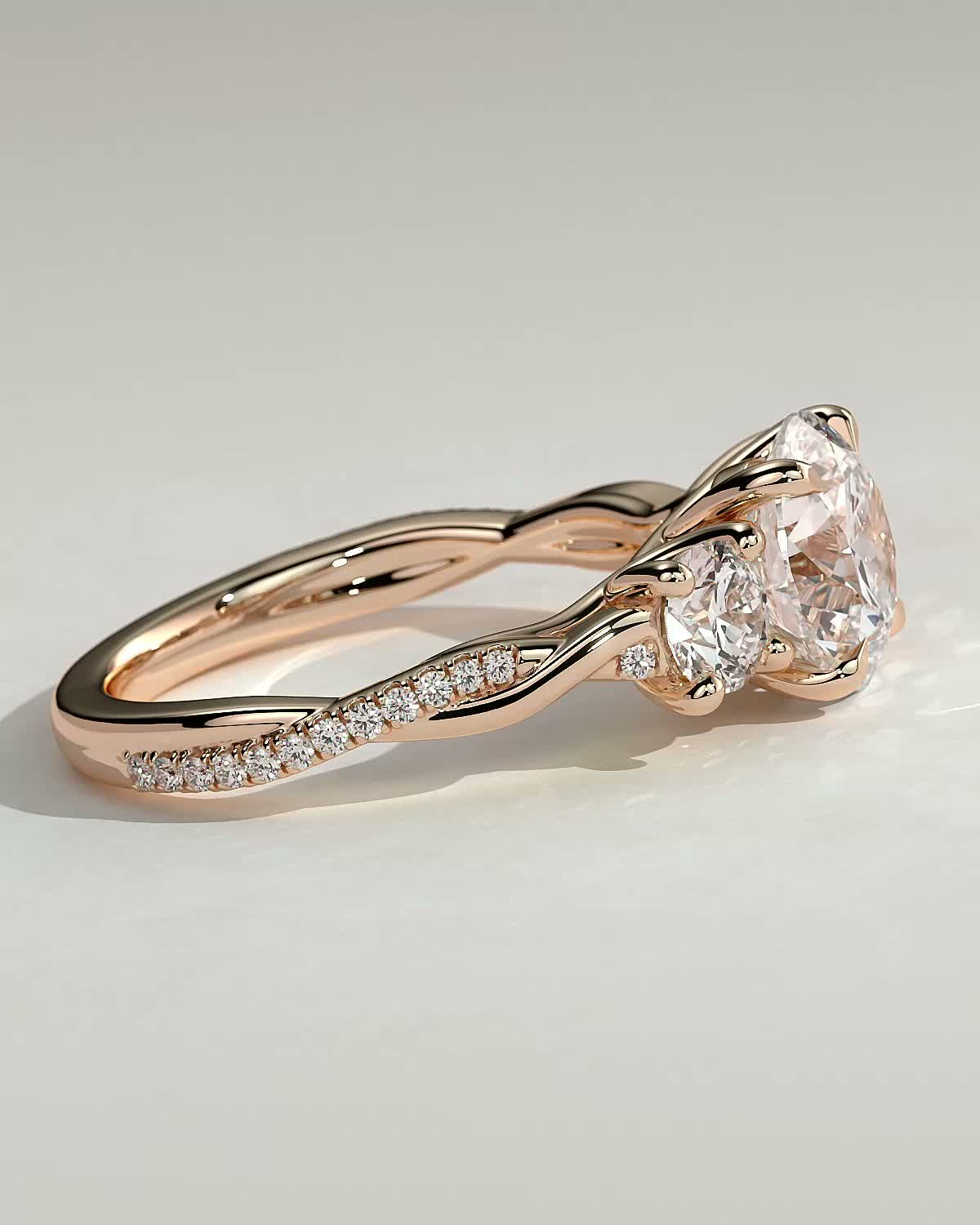 Jaylene - Round Trilogy with Twisted Band - 18k Rose Gold
