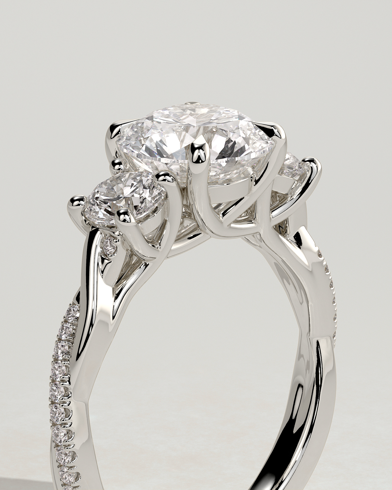 Jaylene - Round Trilogy with Twisted Band - 18k White Gold