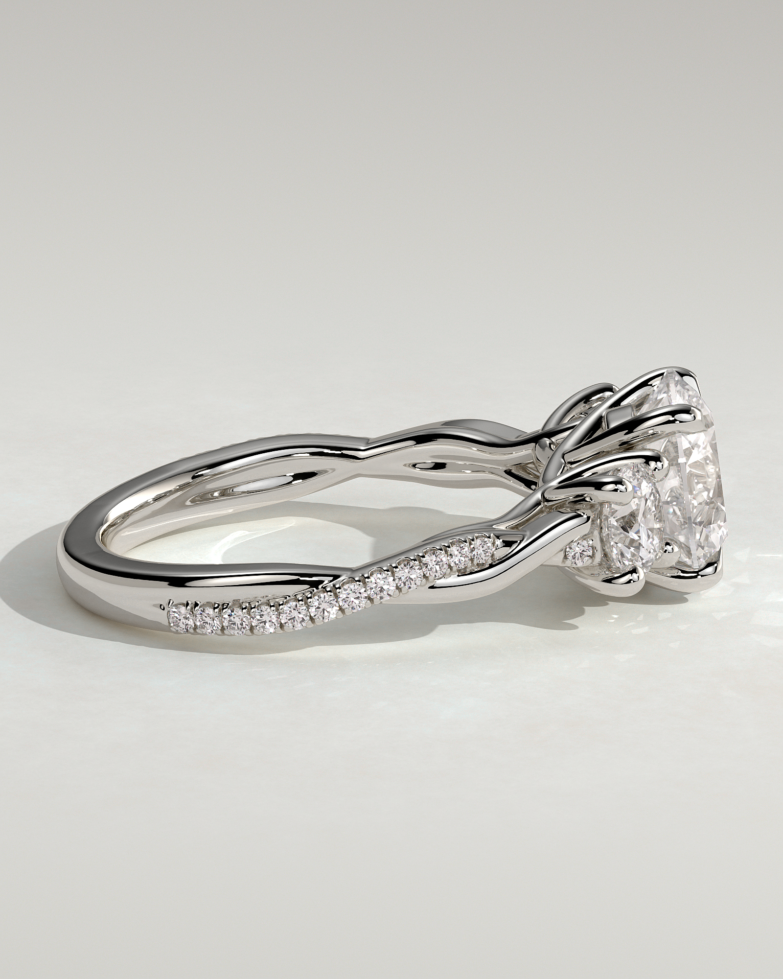 Jaylene - Round Trilogy with Twisted Band - 18k White Gold