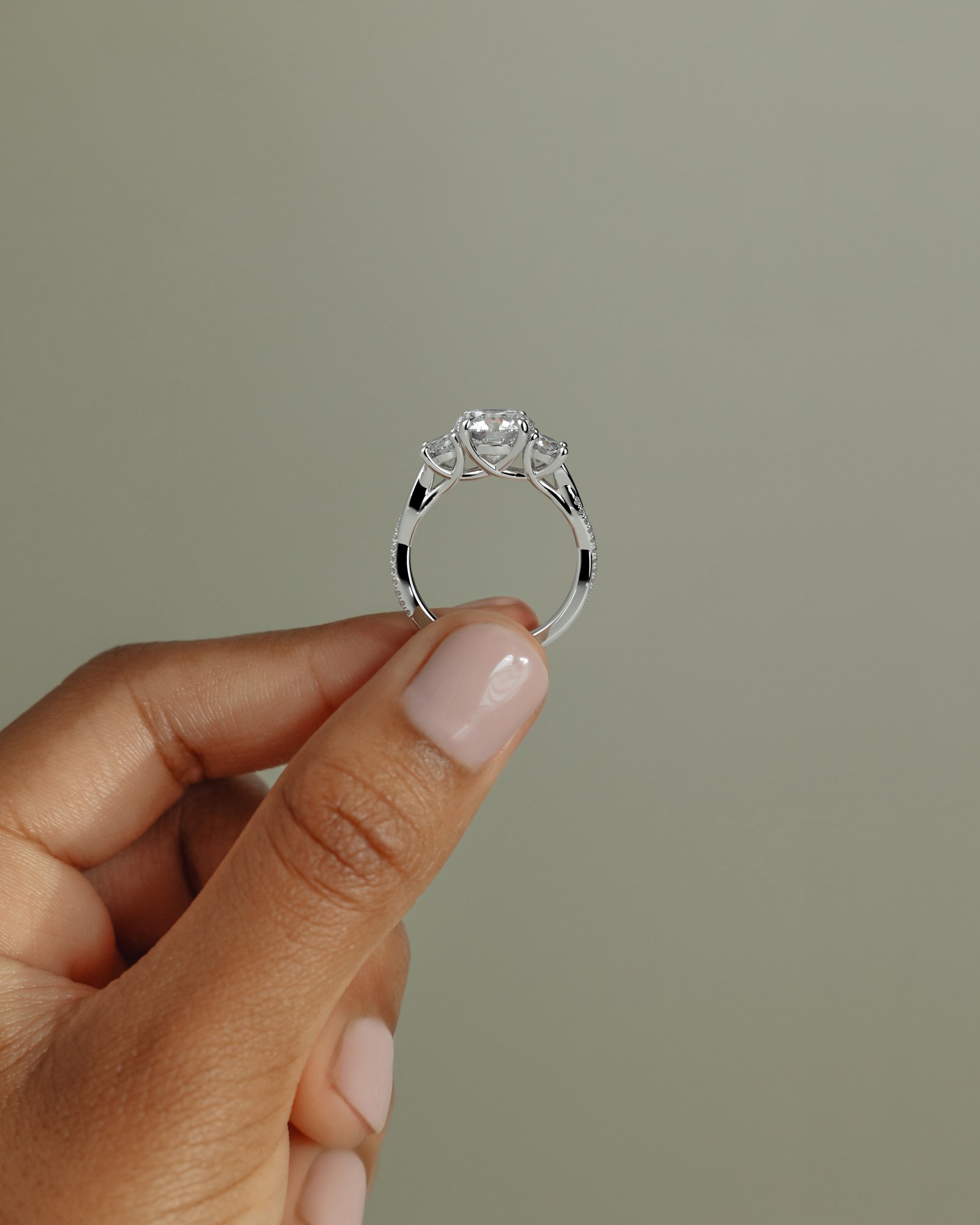 Jaylene - Round Trilogy with Twisted Band - 18k White Gold