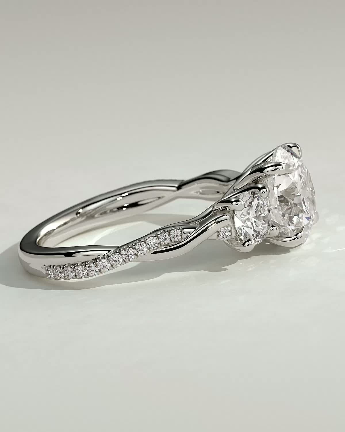 Jaylene - Round Trilogy with Twisted Band - 18k White Gold