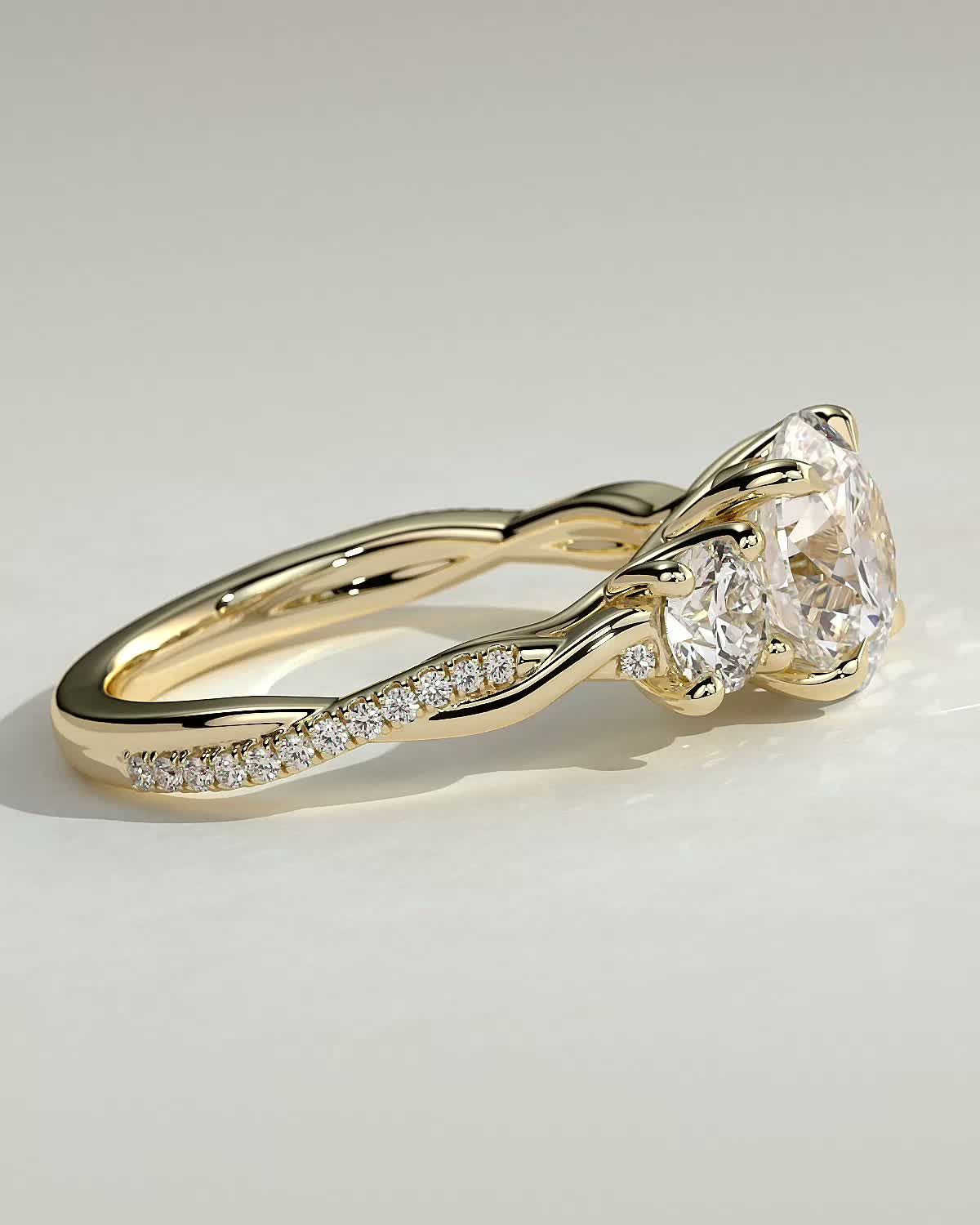 Jaylene - Round Trilogy with Twisted Band - 18k Yellow Gold