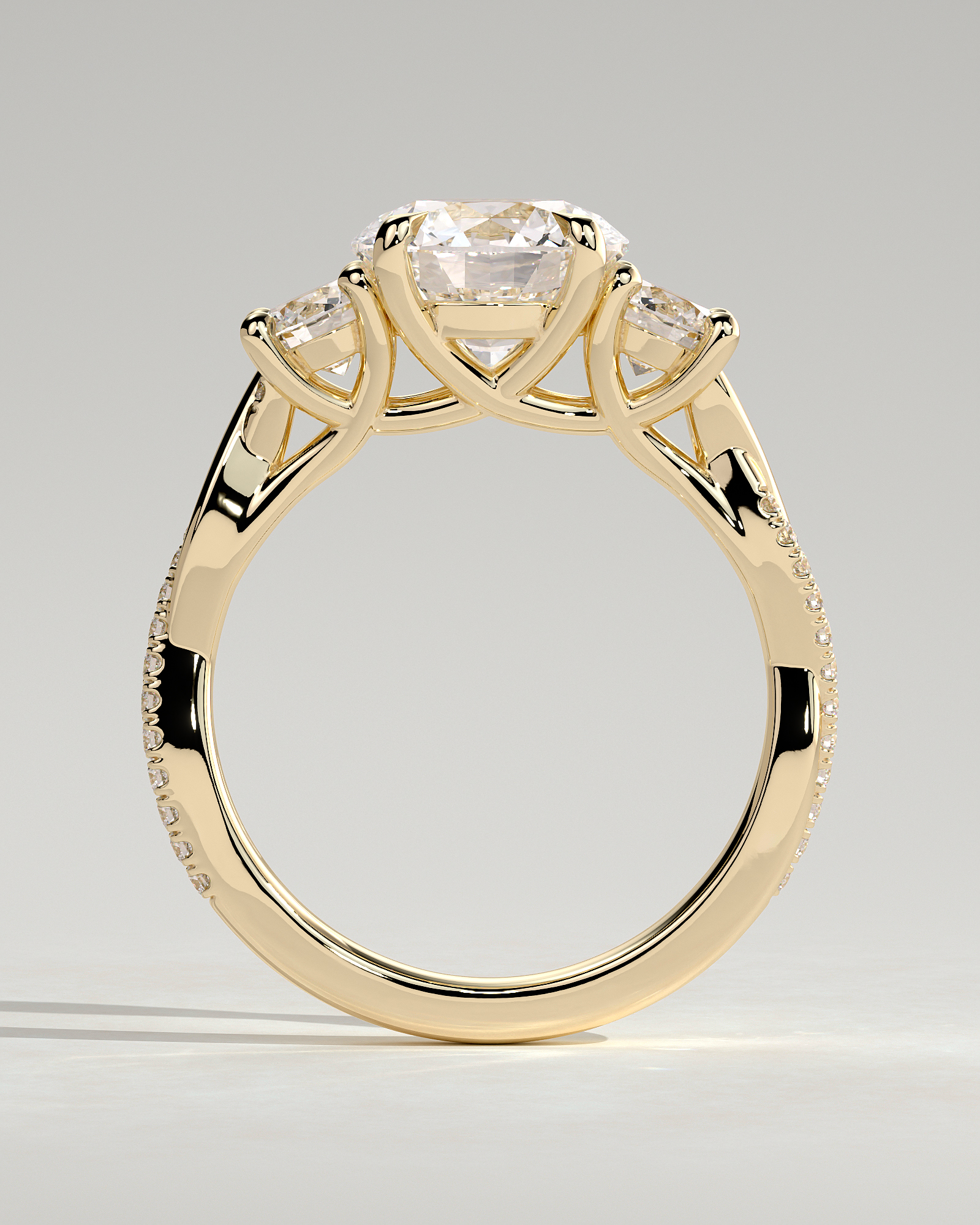Jaylene - Round Trilogy with Twisted Band - 18k Yellow Gold