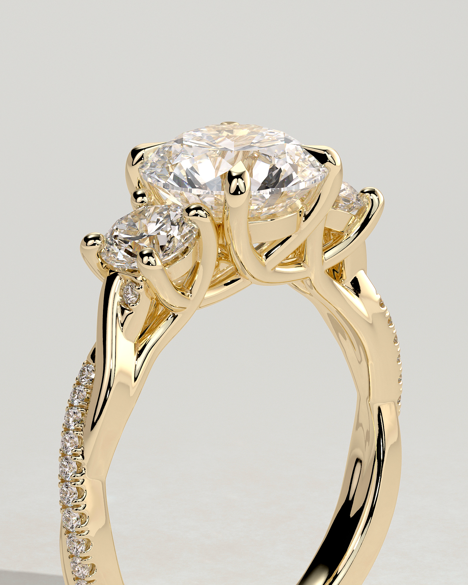 Jaylene - Round Trilogy with Twisted Band - 18k Yellow Gold