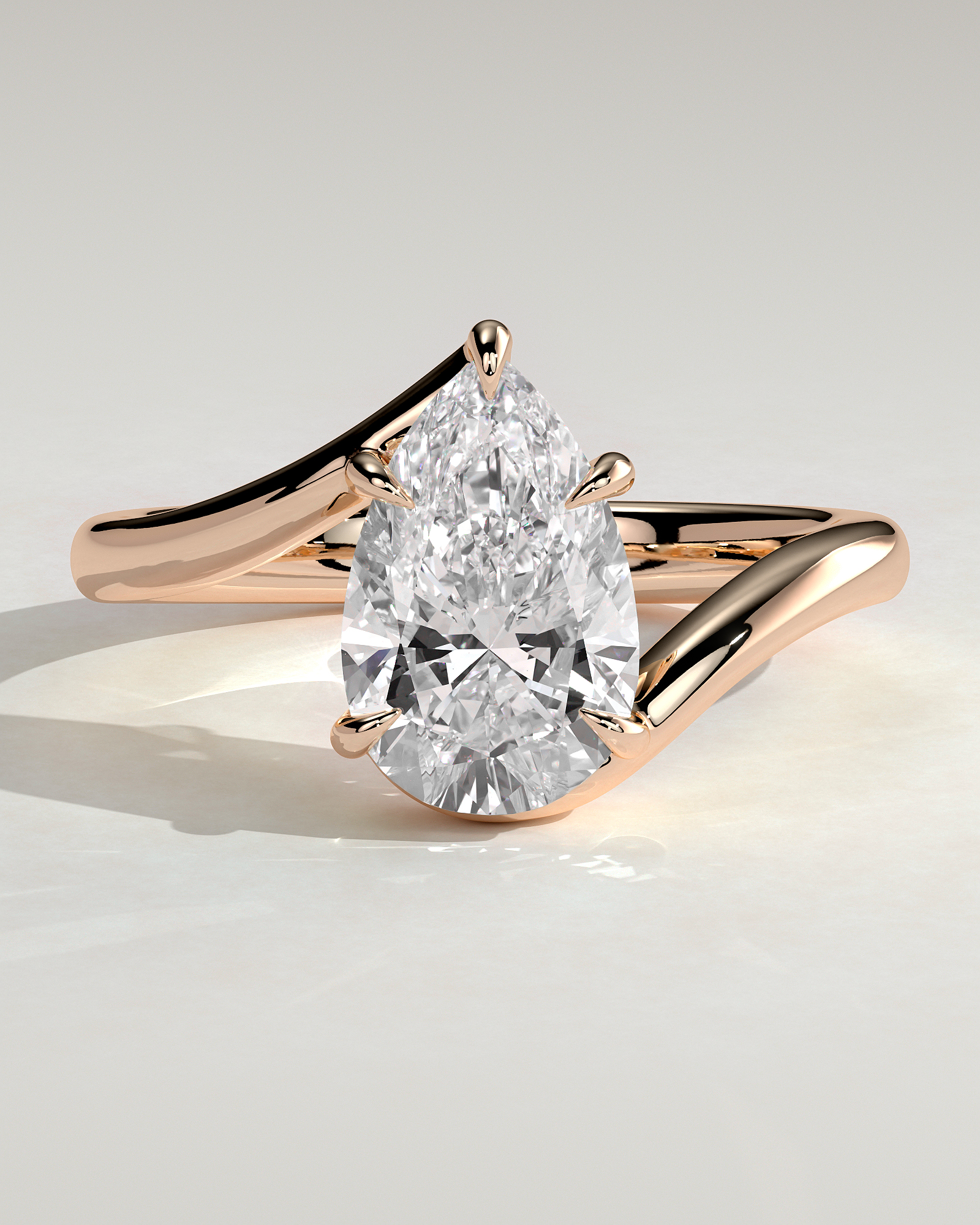 Pear 5 Claw Solitaire with Bypass Band Engagement Ring - 18k Rose Gold