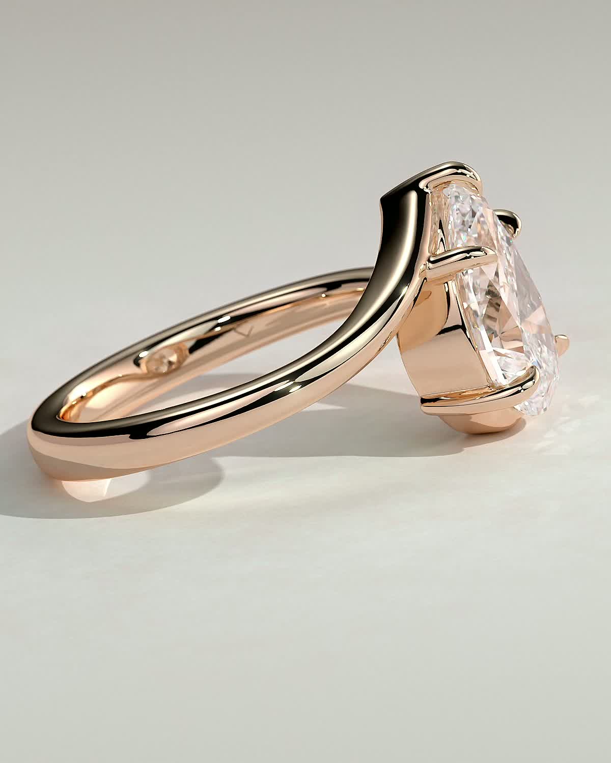 Pear 5 Claw Solitaire with Bypass Band Engagement Ring - 18k Rose Gold