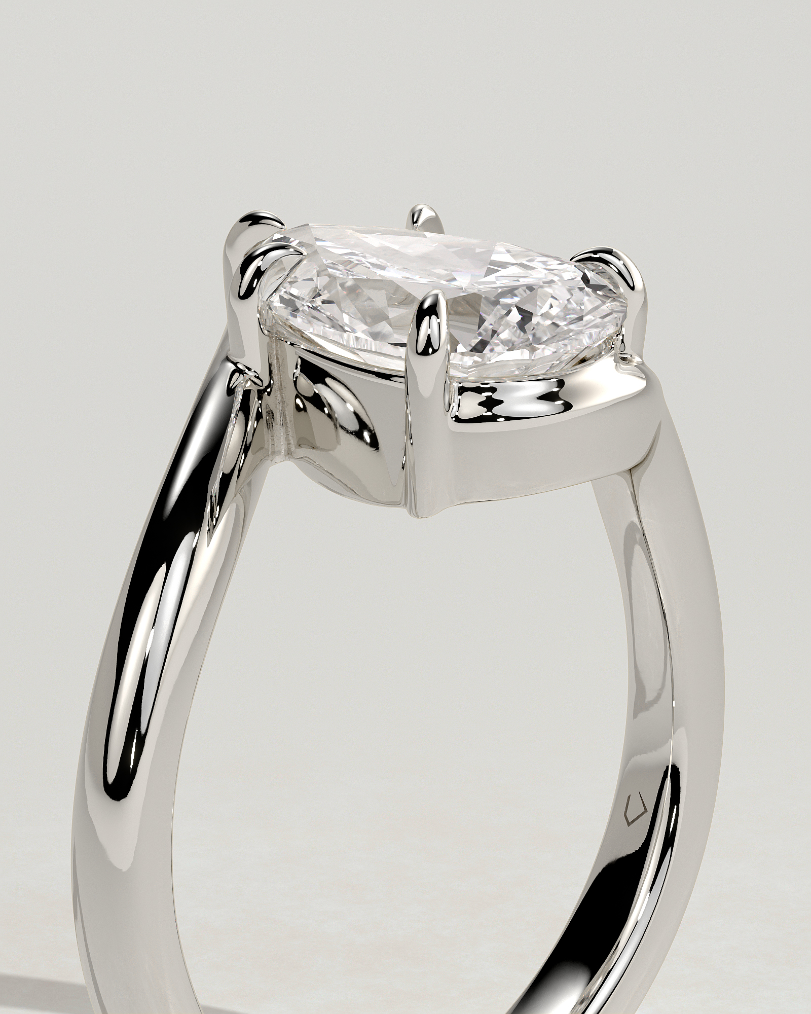 Pear 5 Claw Solitaire with Bypass Band Engagement Ring - 18k White Gold