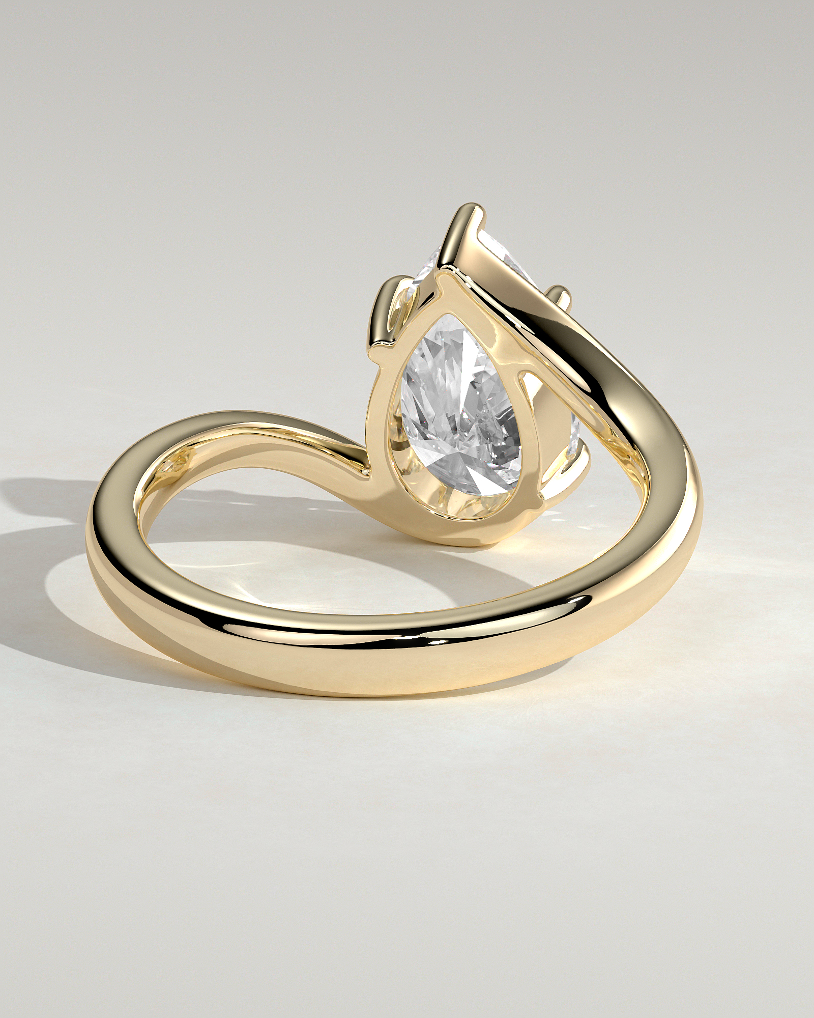 Pear 5 Claw Solitaire with Bypass Band Engagement Ring - 18k Yellow Gold