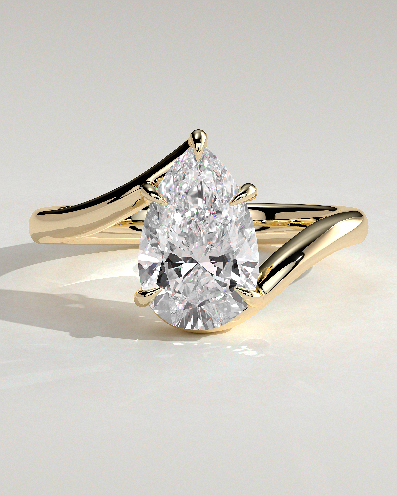 Pear 5 Claw Solitaire with Bypass Band Engagement Ring - 18k Yellow Gold