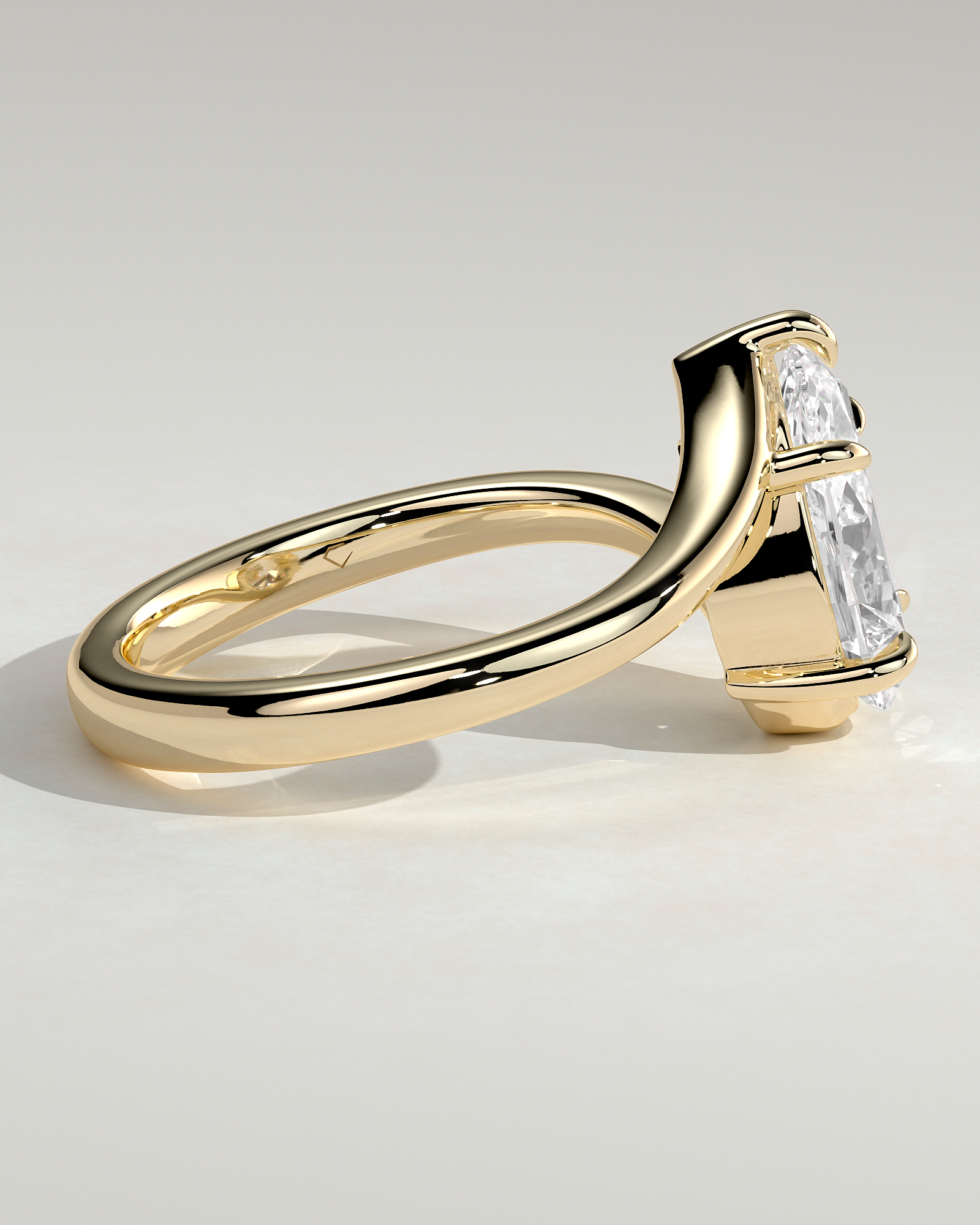Pear 5 Claw Solitaire with Bypass Band Engagement Ring - 18k Yellow Gold