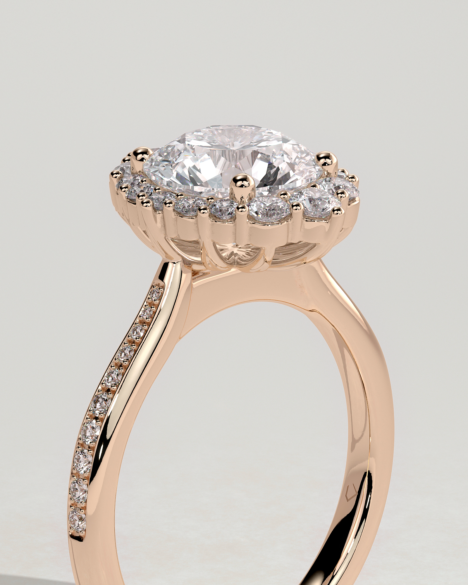 Jessica  Vintage-Style Round Halo with Pav - 18k Rose Gold