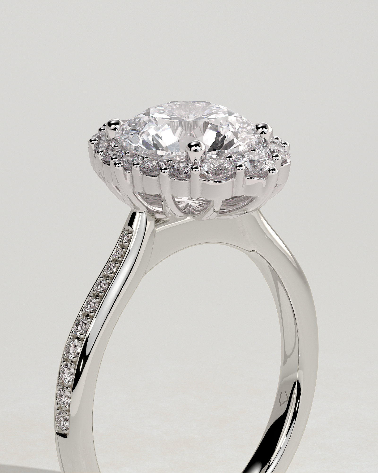 Jessica  Vintage-Style Round Halo with Pav - 18k White Gold