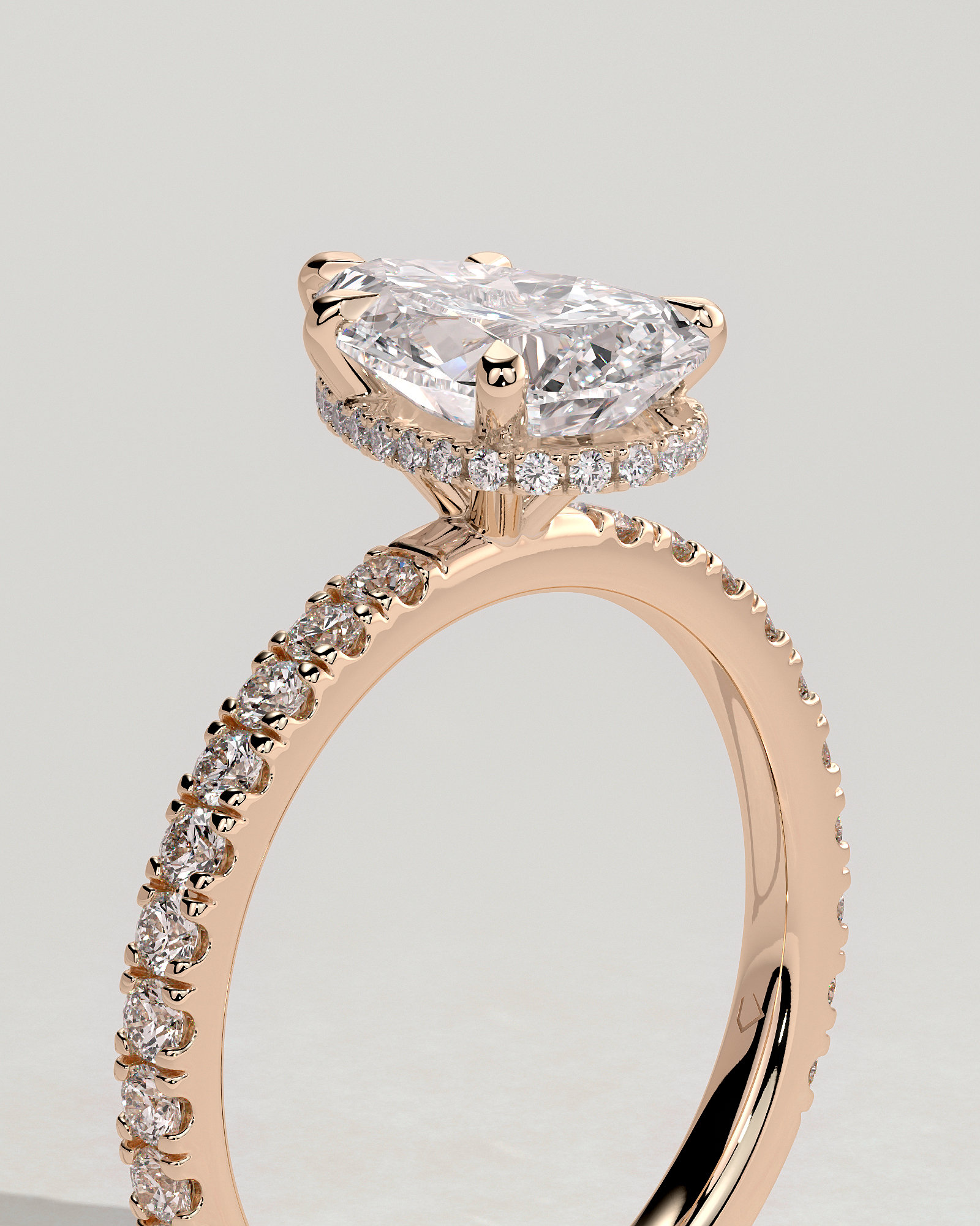Jordanna  5 Claw Pear Pav Solitaire with Hidden Halo - 18k Rose Gold