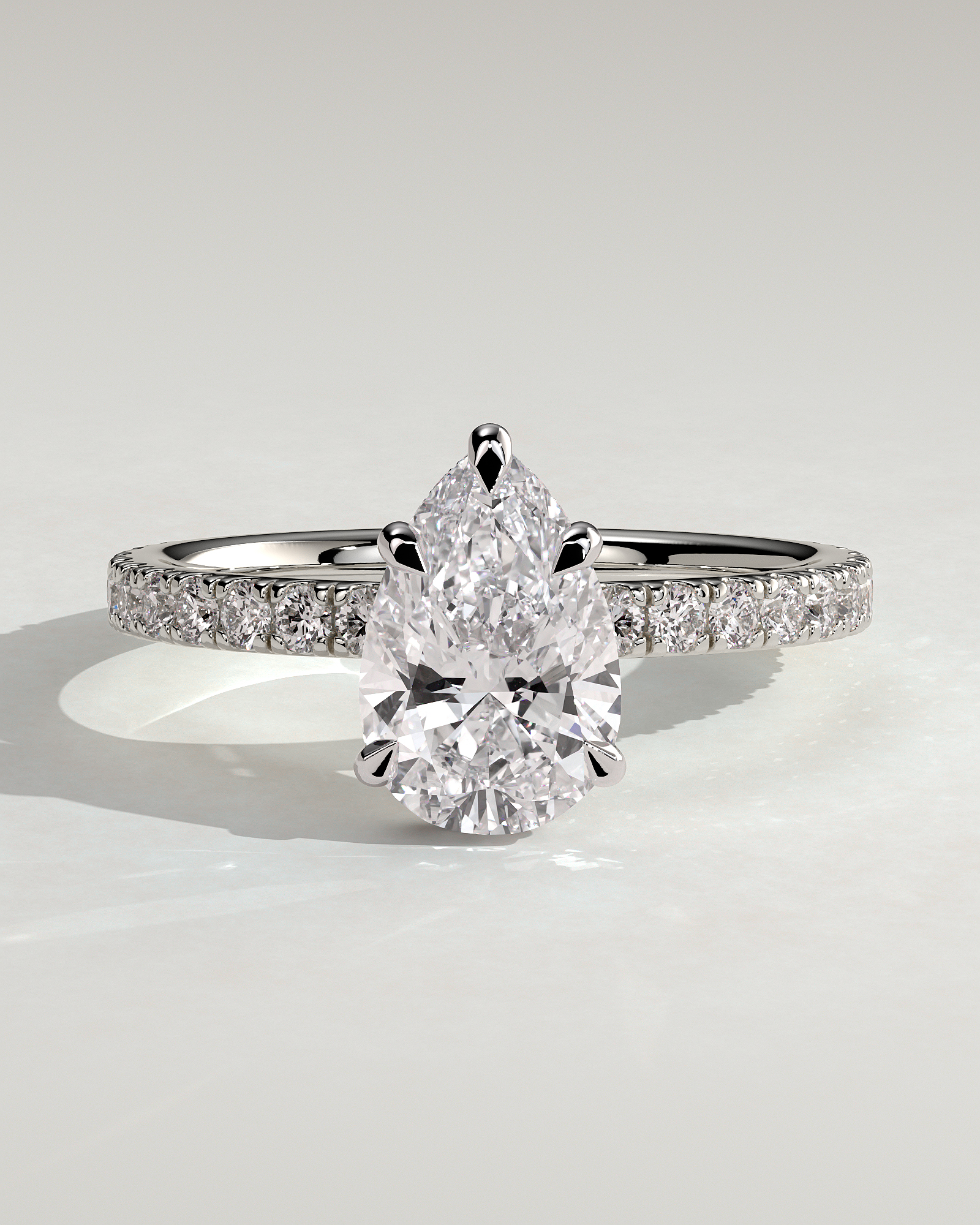 Jordanna  5 Claw Pear Pav Solitaire with Hidden Halo - 18k White Gold