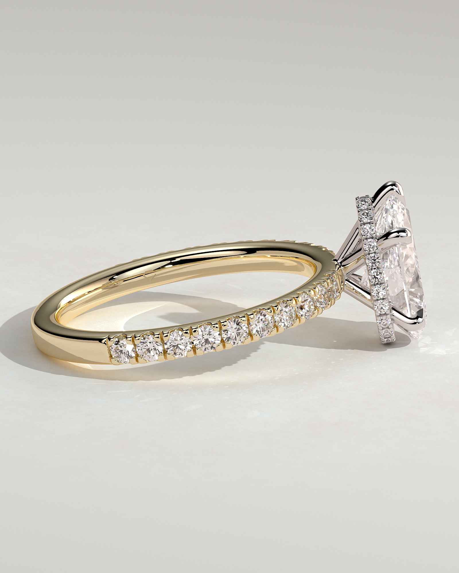 Jordanna  5 Claw Pear Pav Solitaire with Hidden Halo - 18k Yellow Gold / 18k White Gold