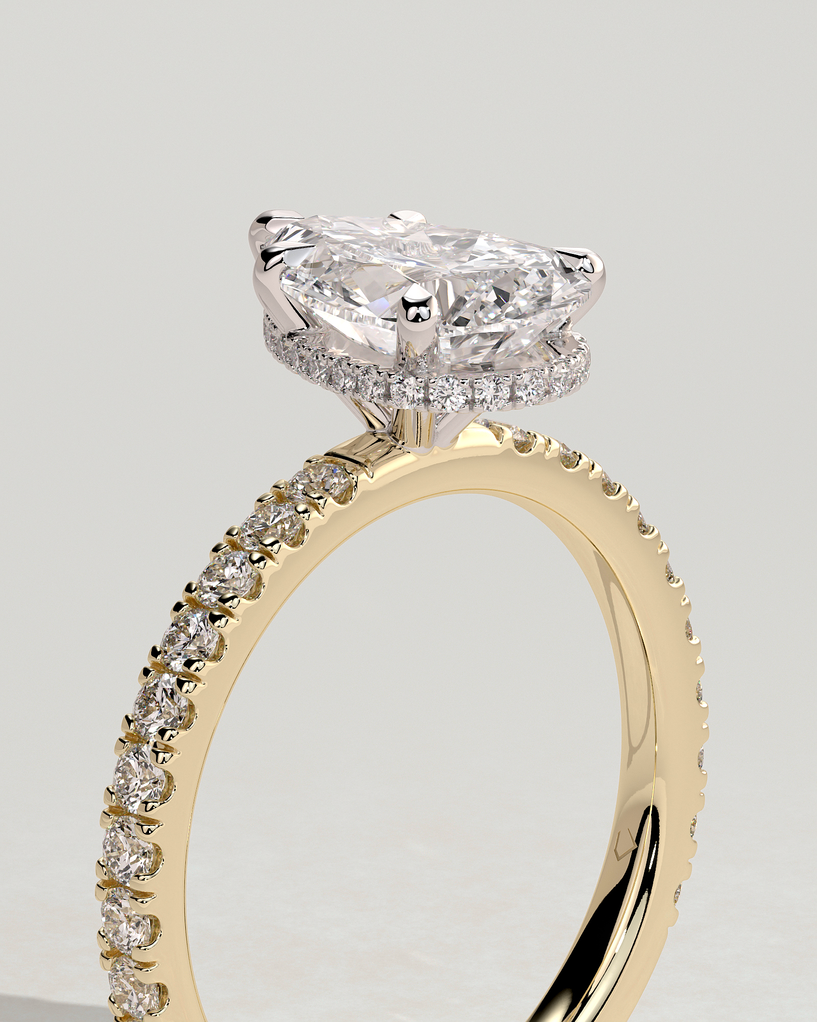 Jordanna  5 Claw Pear Pav Solitaire with Hidden Halo - 18k Yellow Gold / 18k White Gold
