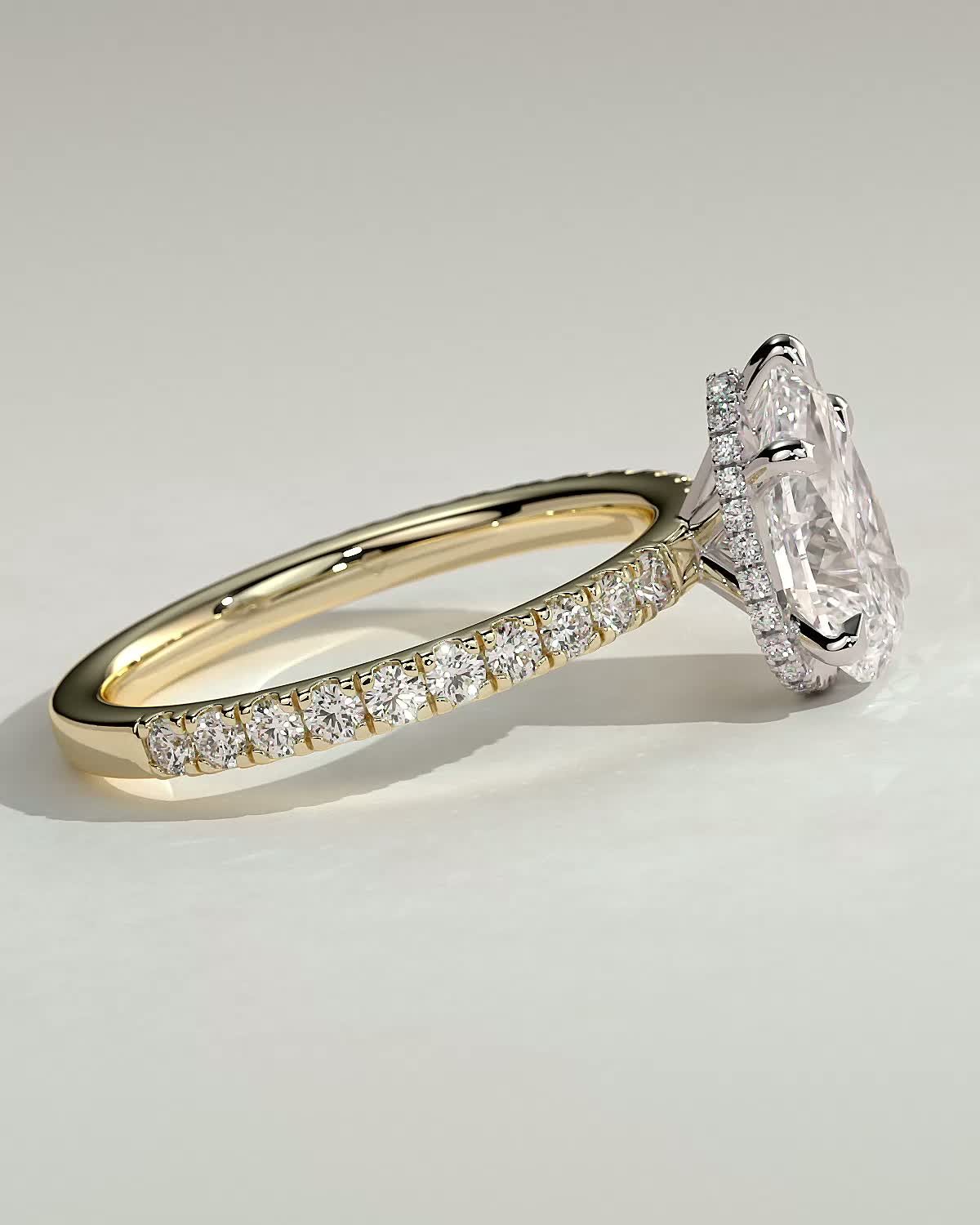 Jordanna  5 Claw Pear Pav Solitaire with Hidden Halo - 18k Yellow Gold / 18k White Gold