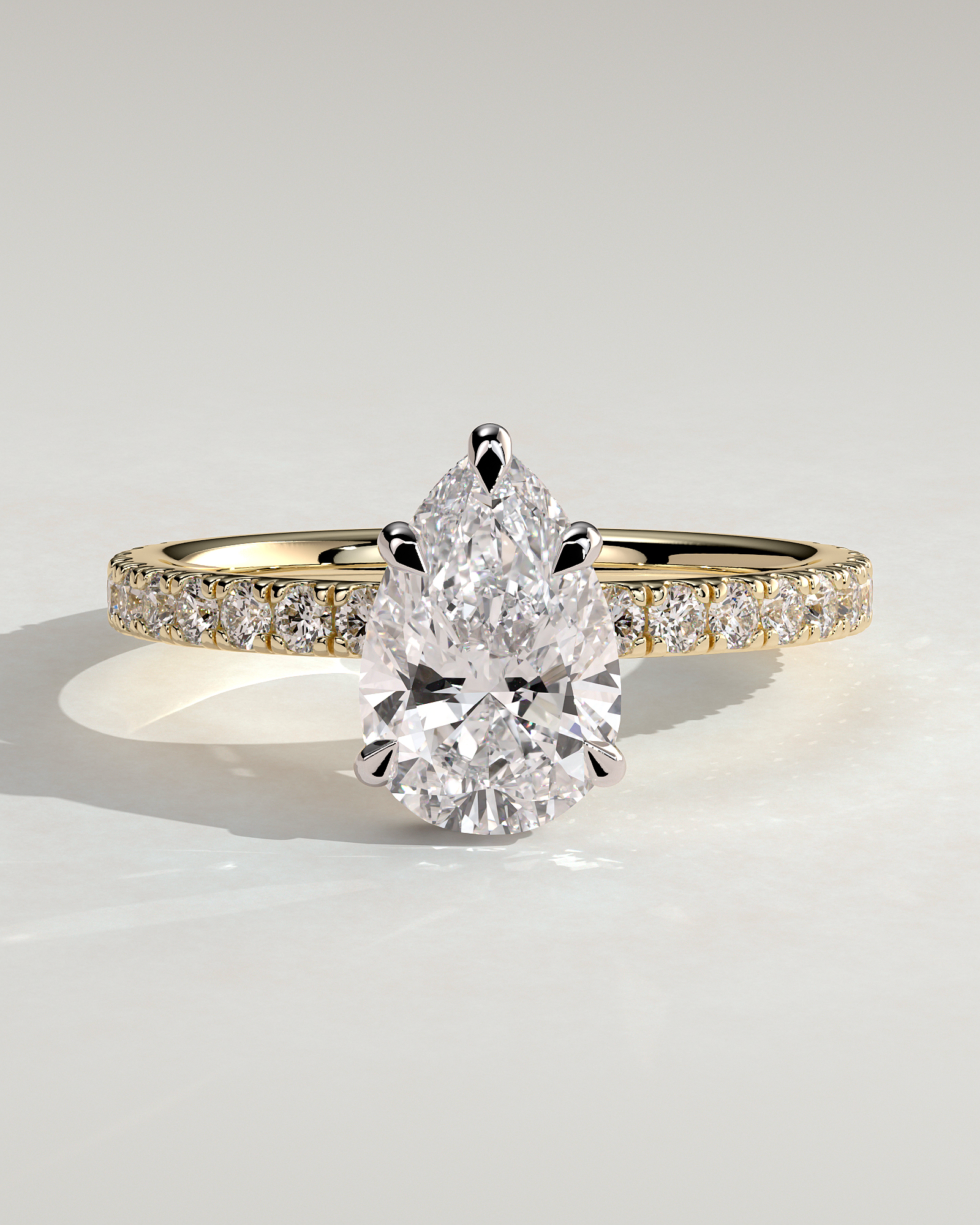 Jordanna  5 Claw Pear Pav Solitaire with Hidden Halo - 18k Yellow Gold / 18k White Gold