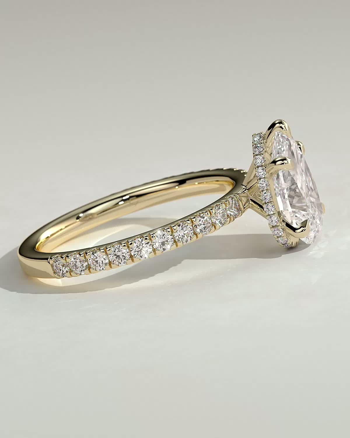Jordanna  5 Claw Pear Pav Solitaire with Hidden Halo - 18k Yellow Gold