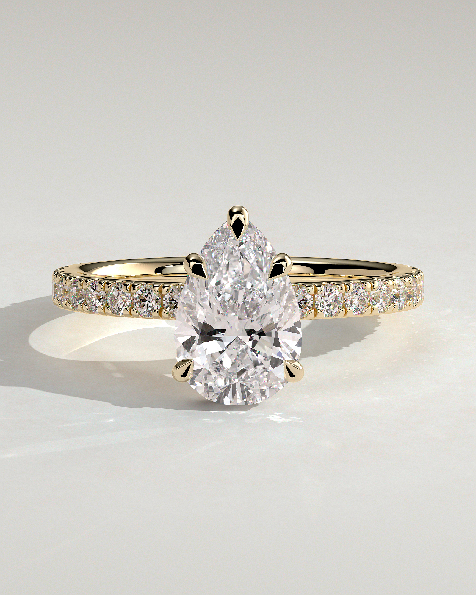 Jordanna  5 Claw Pear Pav Solitaire with Hidden Halo - 18k Yellow Gold