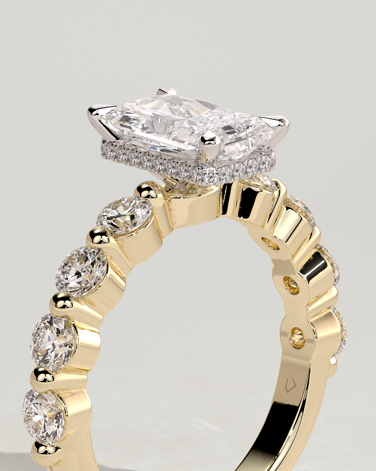 Josephine  Radiant Solitaire with Side Stones & Hidden Halo - 18k Yellow Gold / 18k White Gold