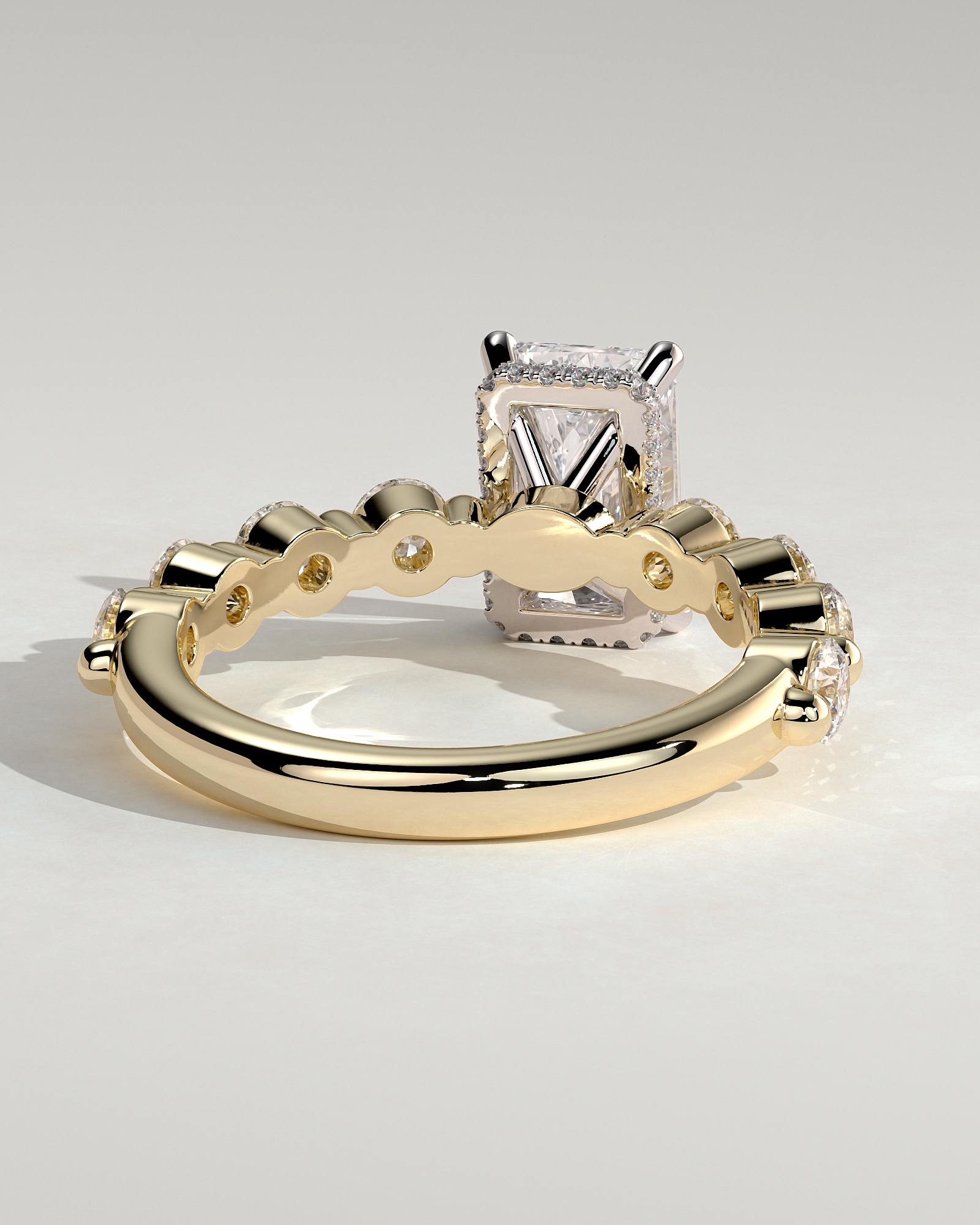 Josephine  Radiant Solitaire with Side Stones & Hidden Halo - 18k Yellow Gold / 18k White Gold